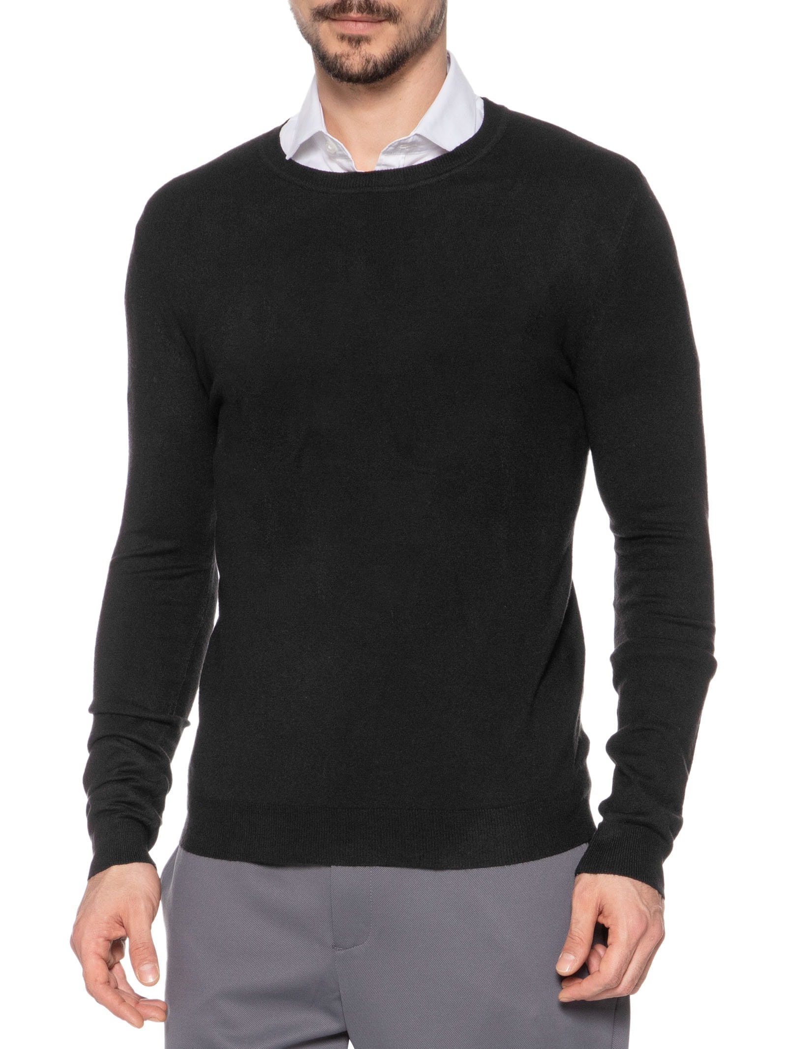 Suéter Masculino Gola Redonda Toque Macio Preto '2 Essential