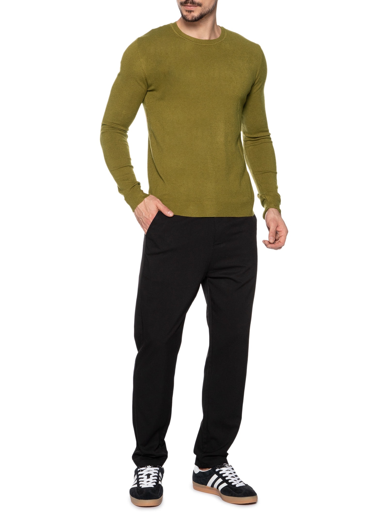 Suéter Masculino Gola Redonda Toque Macio Verde '2 Essential