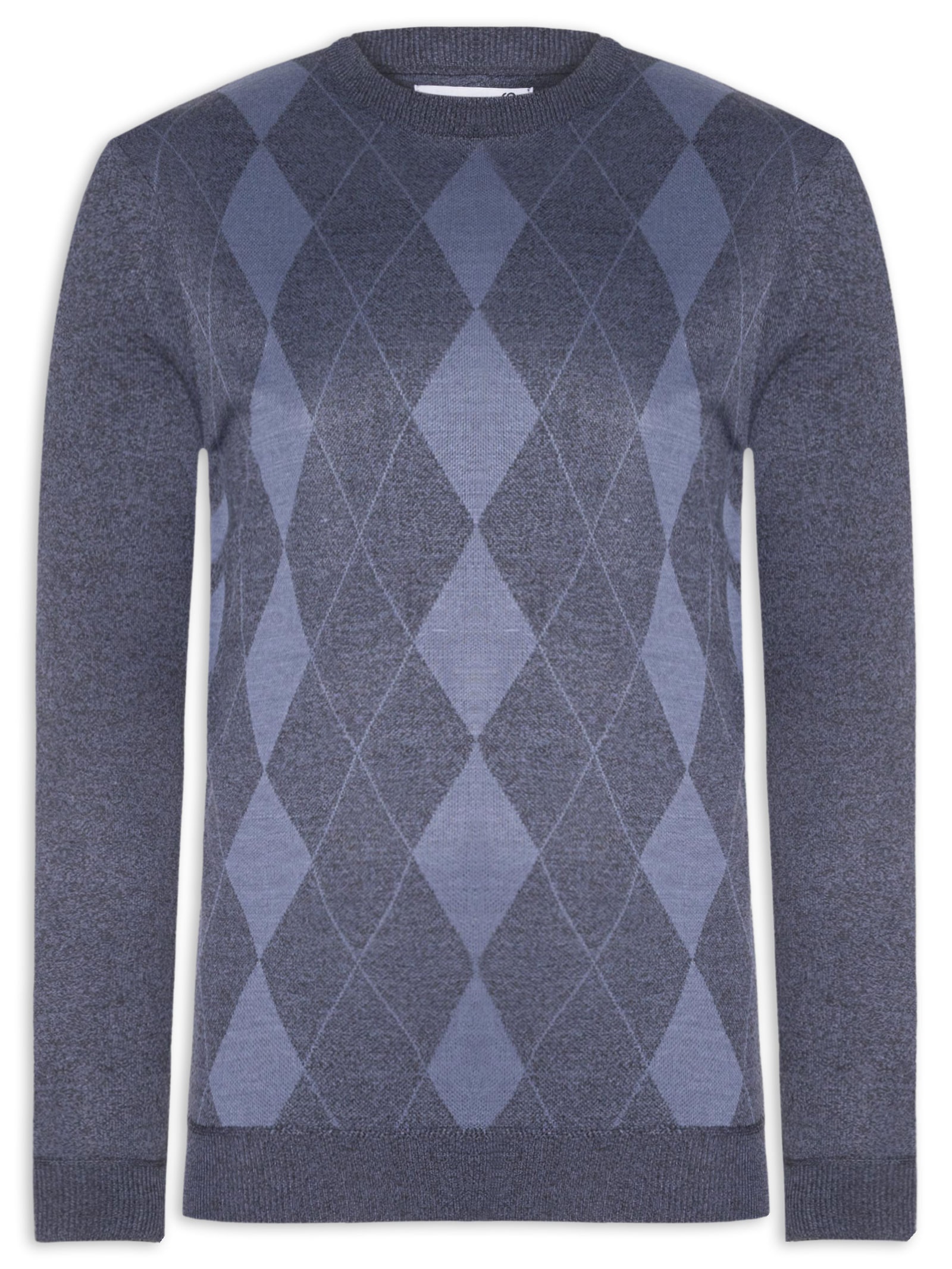 Suéter Masculino Gola Redonda Xadrez Argyle Azul '2 Essential