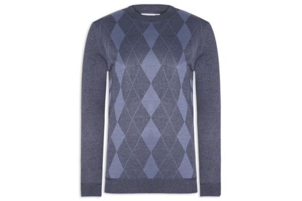 Suéter Masculino Gola Redonda Xadrez Argyle - Azul