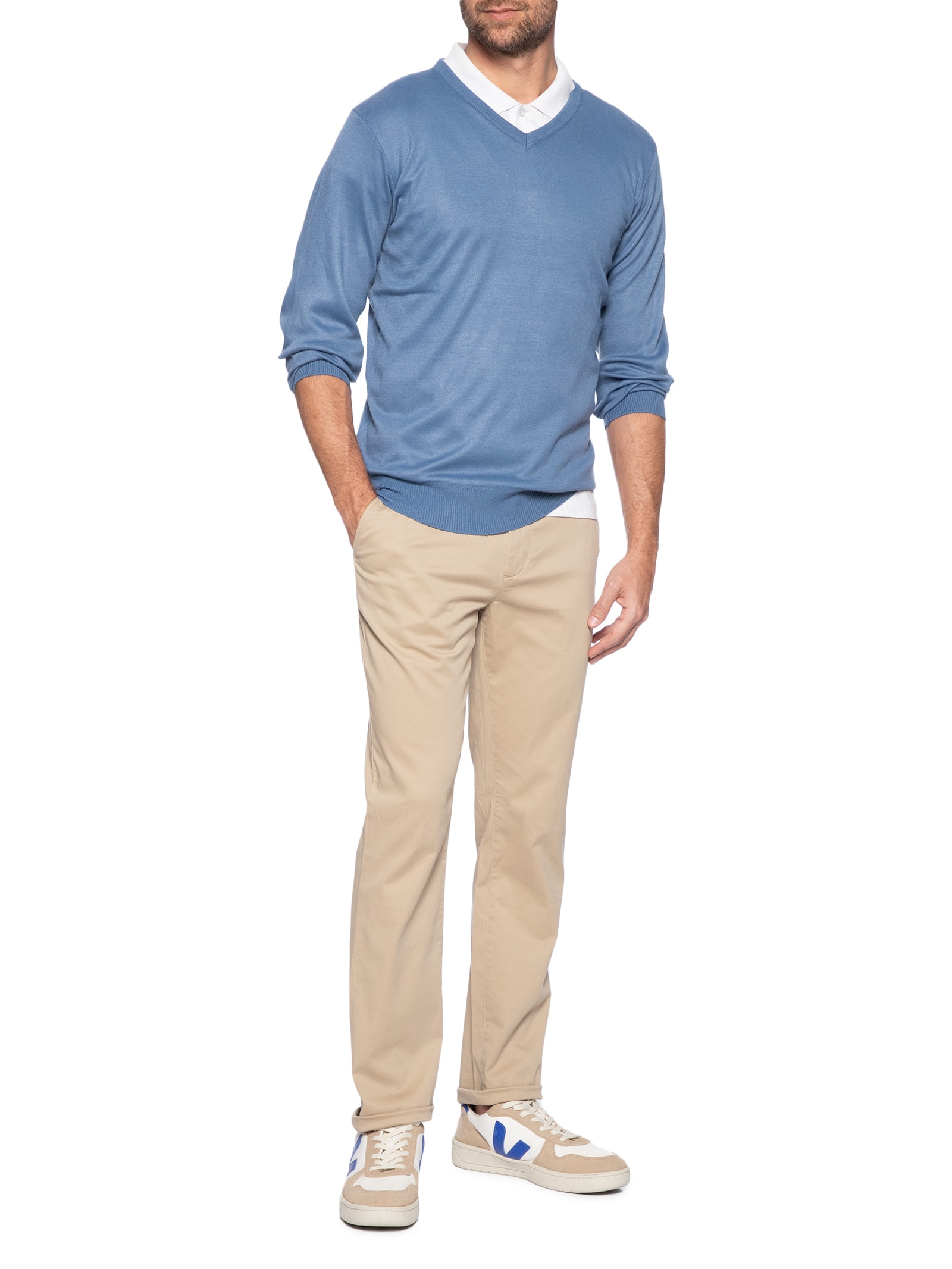 Suéter Masculino Gola V Azul '2 Essential