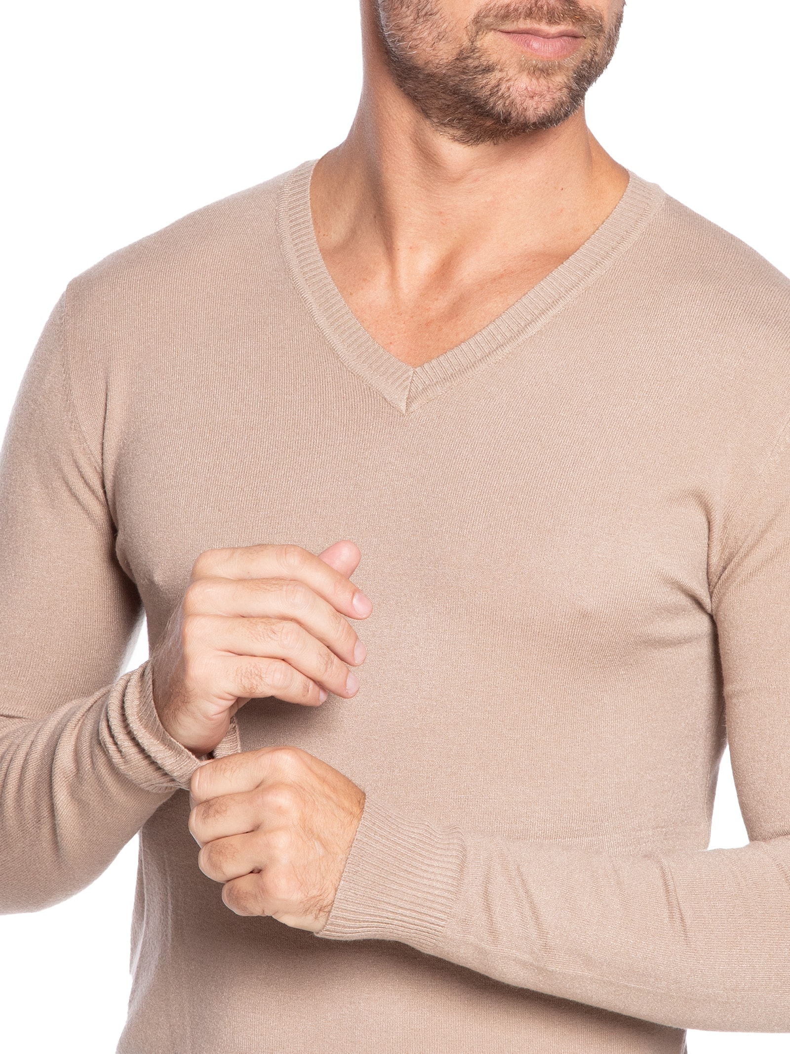 Suéter Masculino Gola V Basico Colors Bege Basiq Men