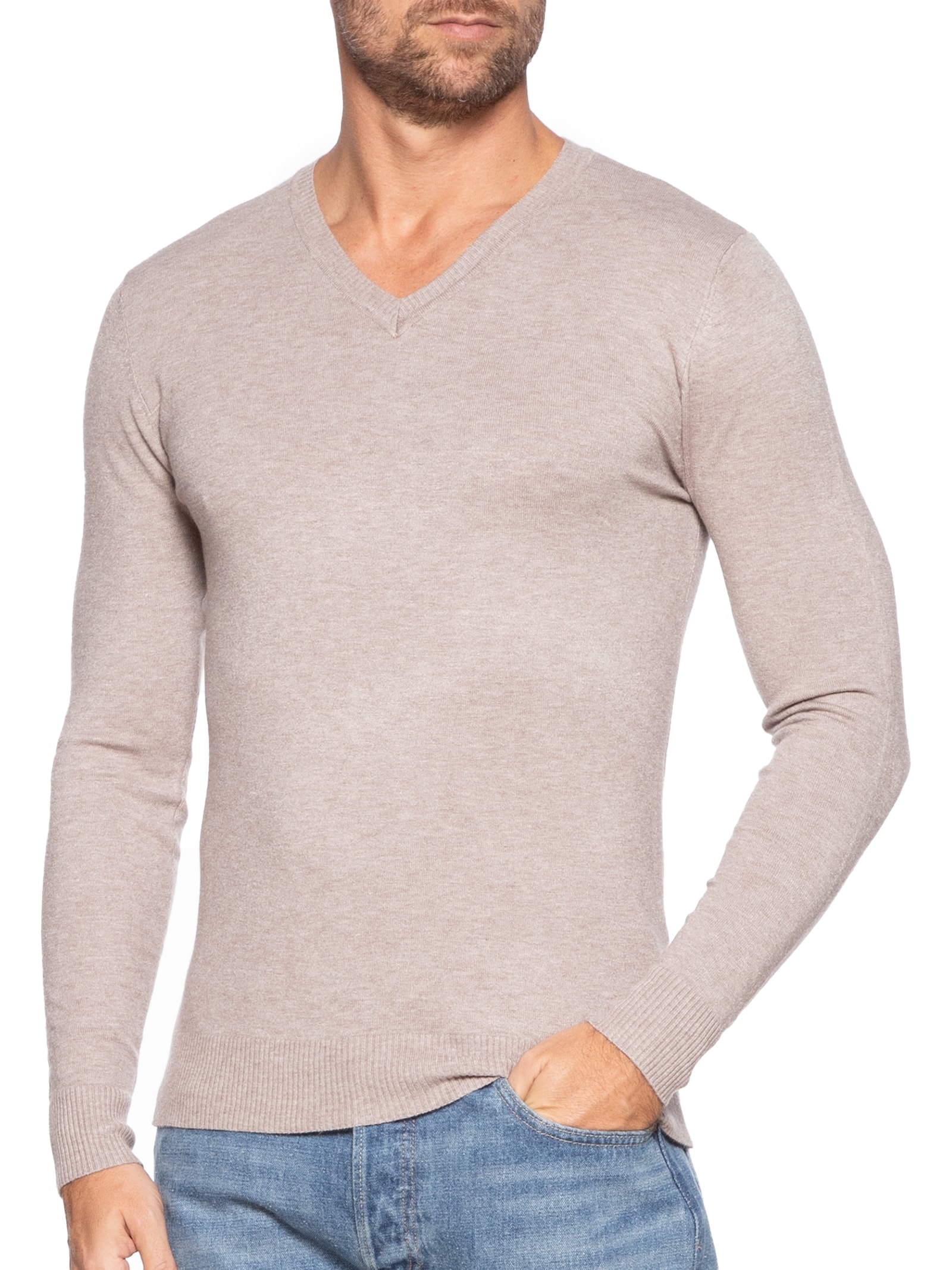 Suéter Masculino Gola V Basico Colors Bege Basiq Men