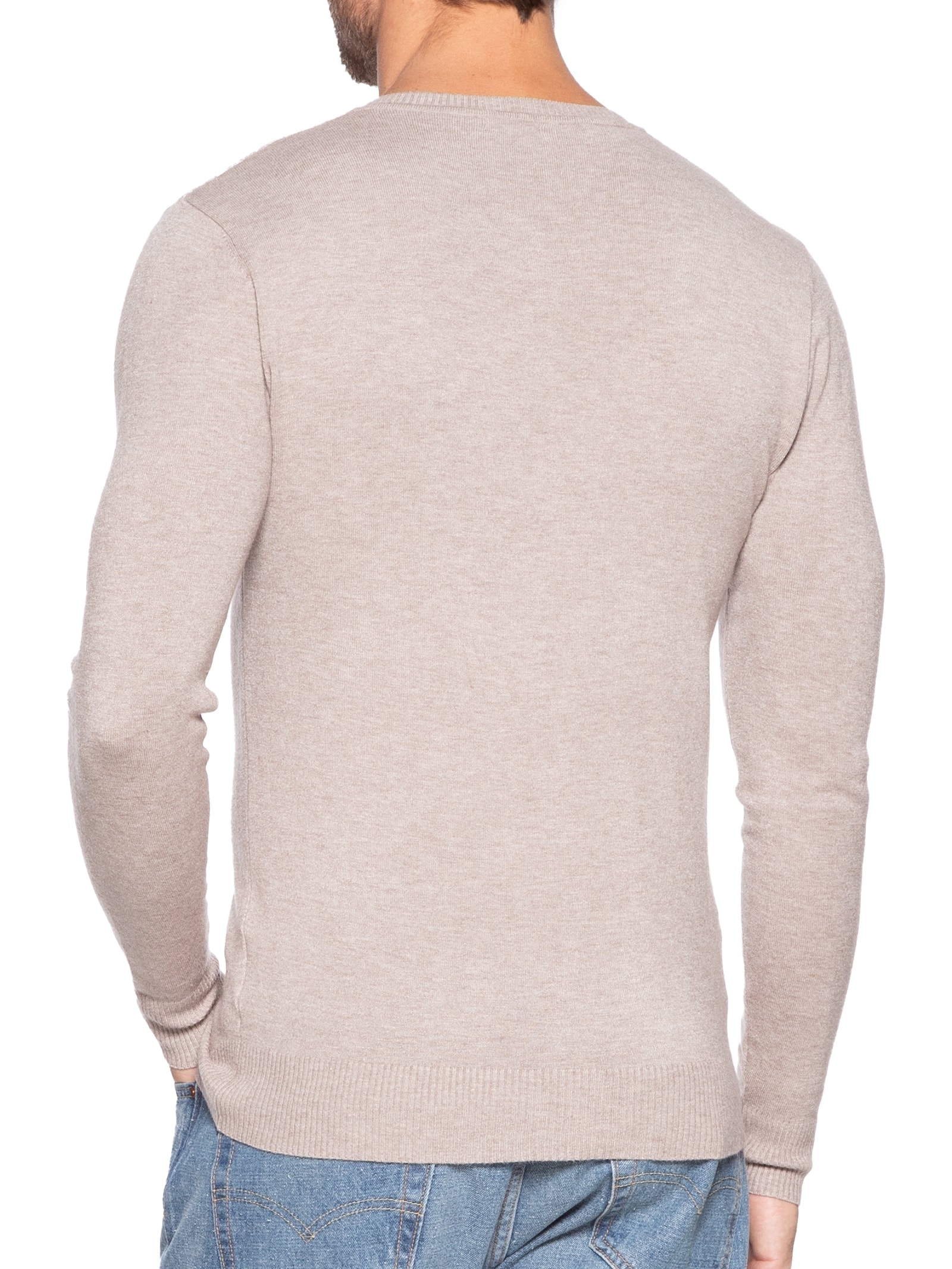 Suéter Masculino Gola V Basico Colors Bege Basiq Men