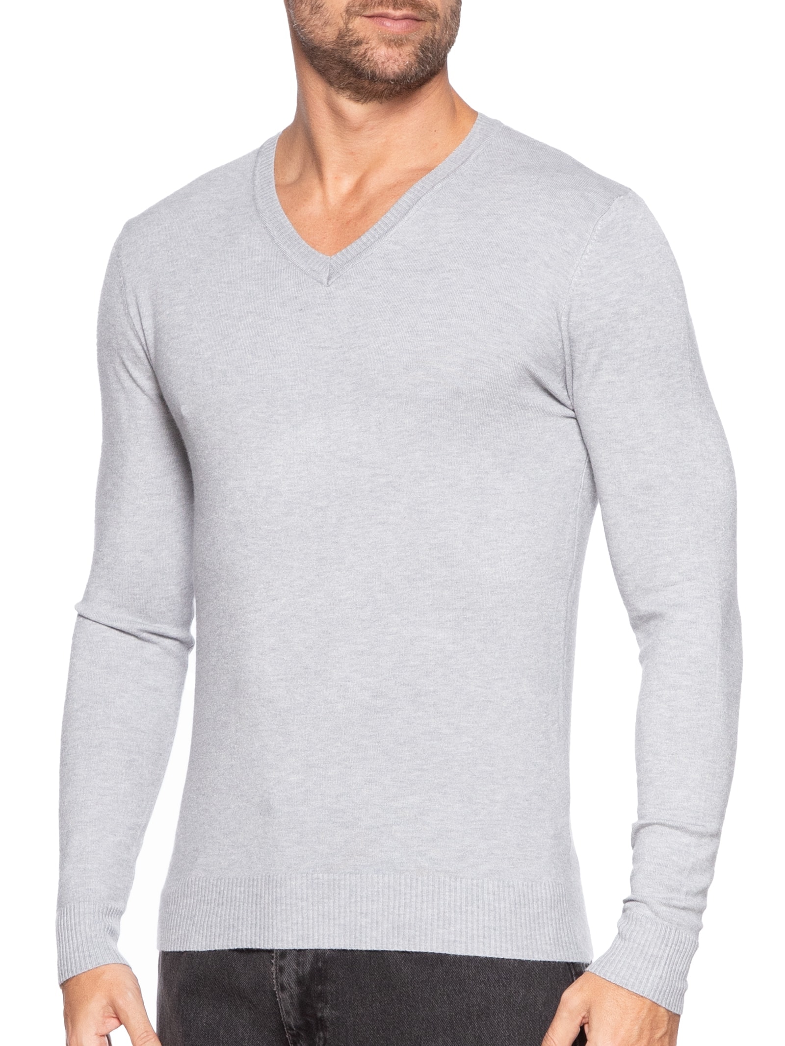 Suéter Masculino Gola V Basico Colors Cinza Basiq Men