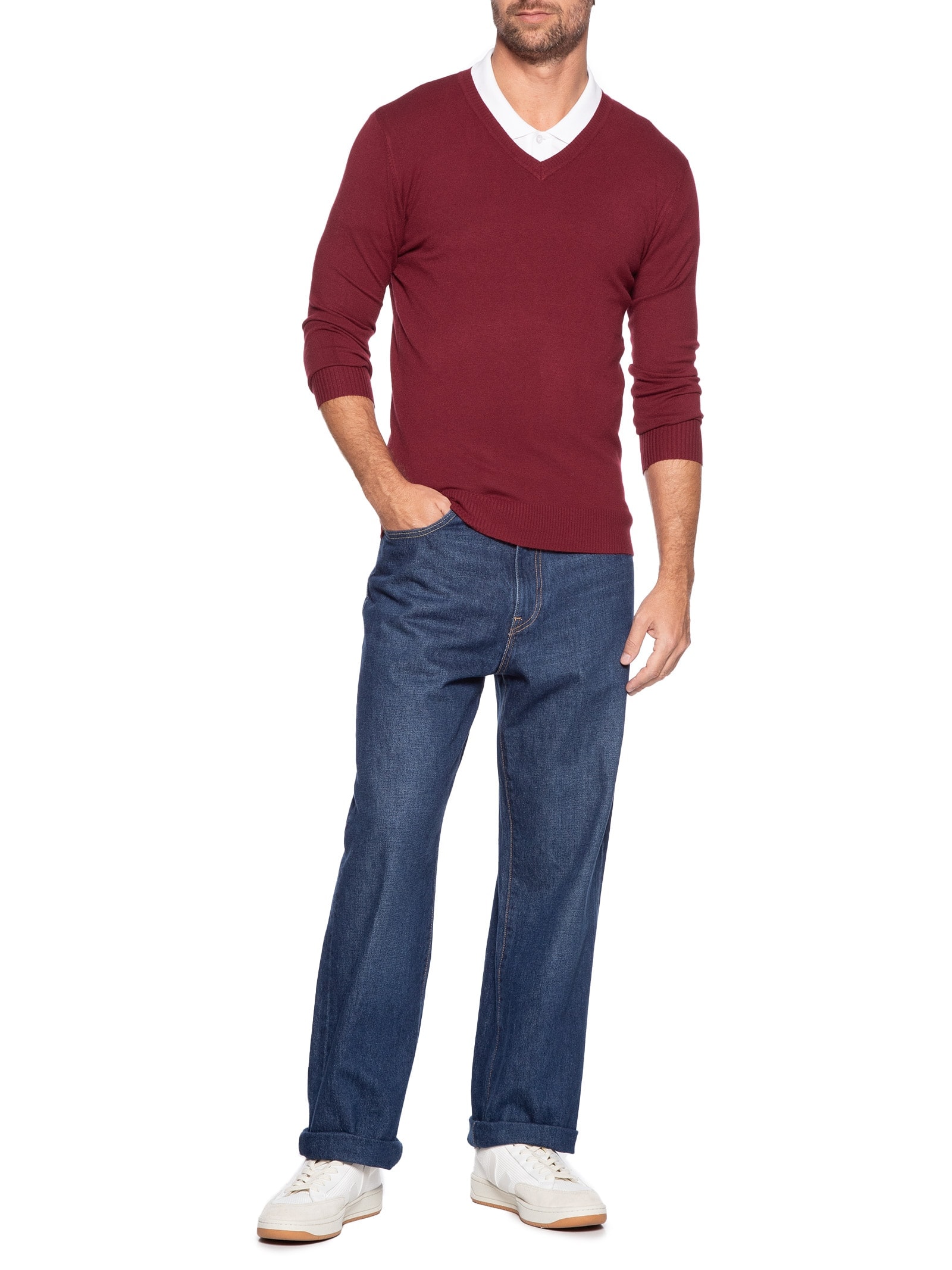 Suéter Masculino Gola V Basico Colors Vermelho Basiq Men