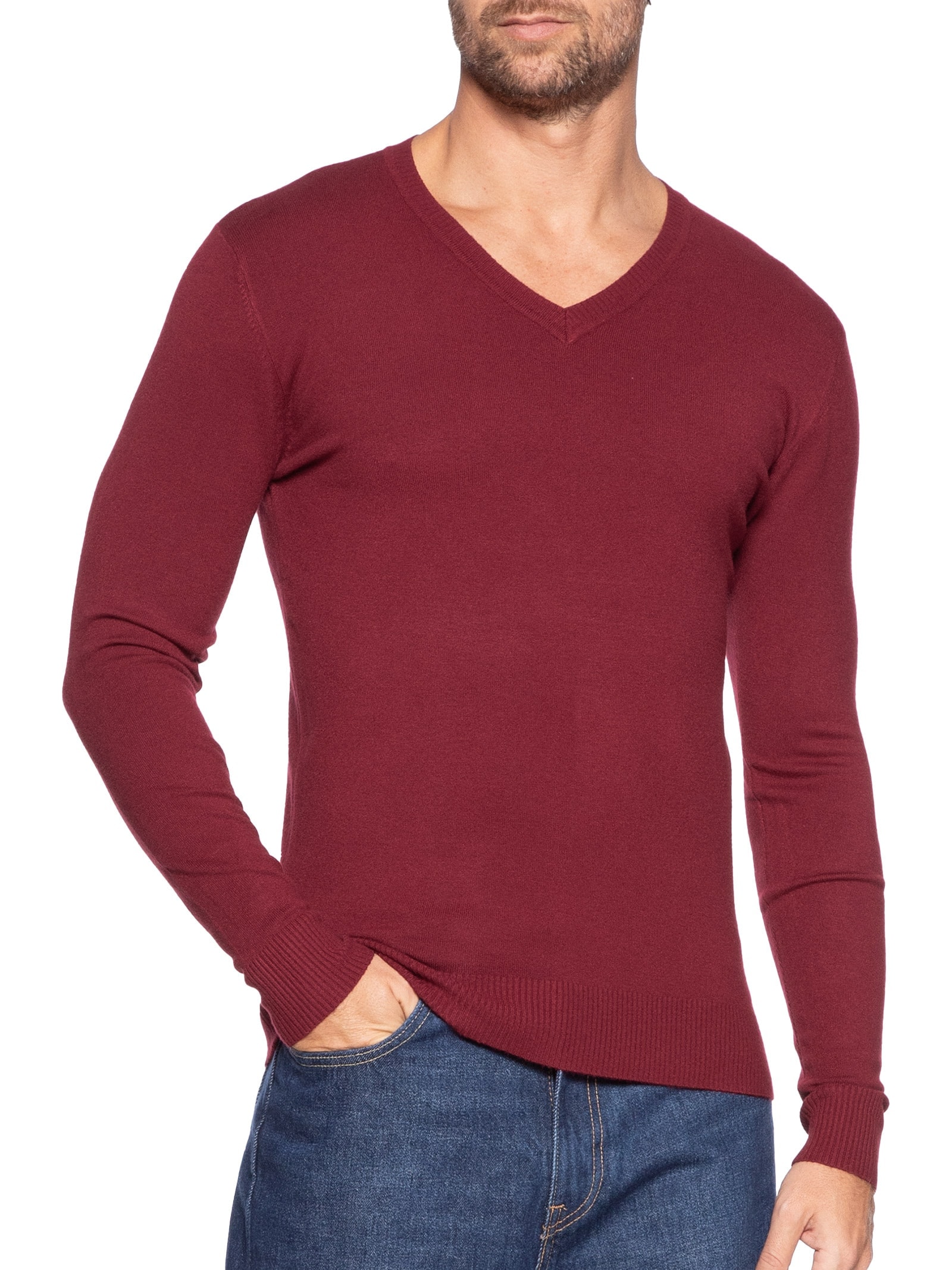 Suéter Masculino Gola V Basico Colors Vermelho Basiq Men
