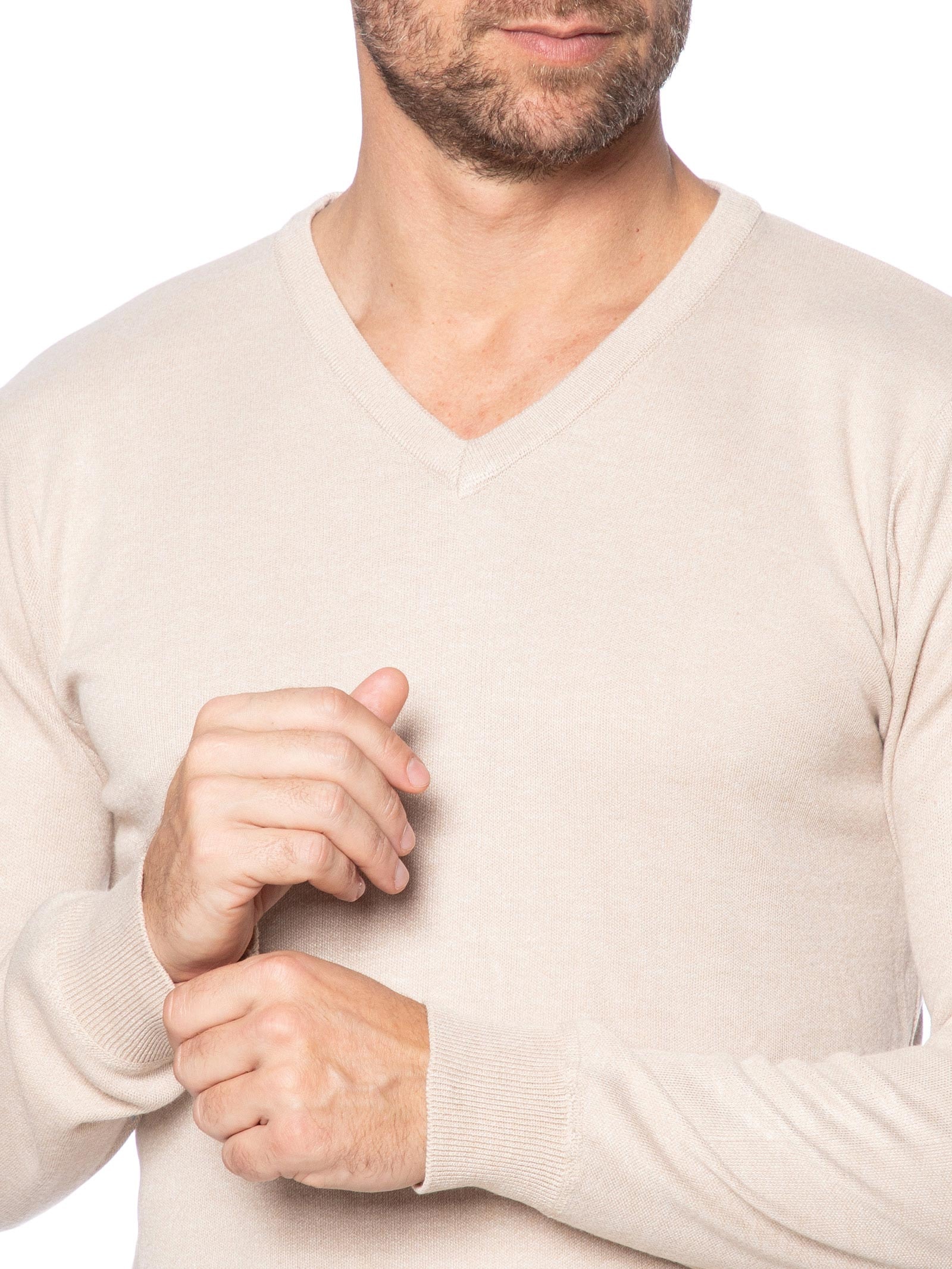 Suéter Masculino Gola V Bege '2 Essential