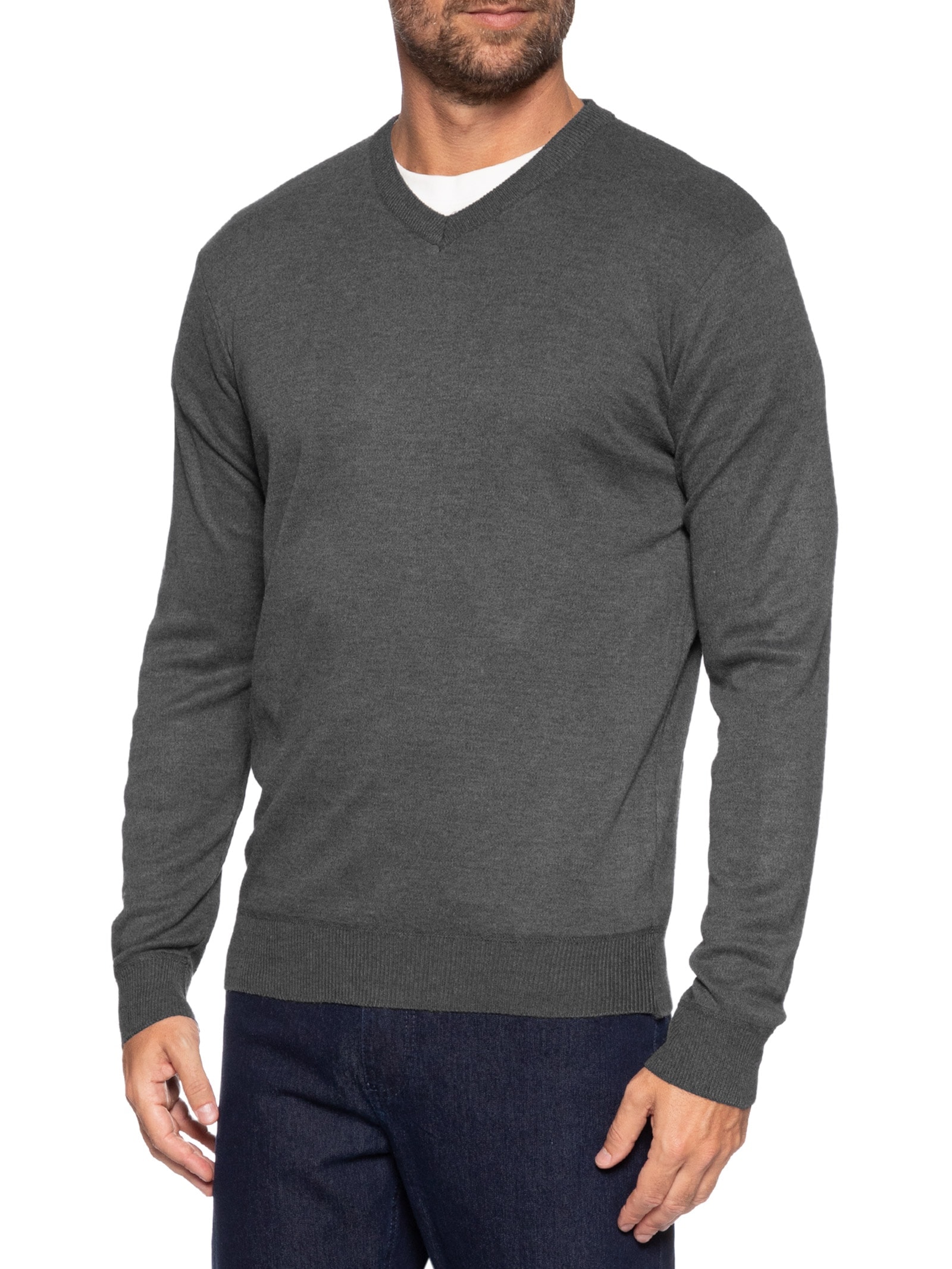 Suéter Masculino Gola V Casual Cinza '2 Essential