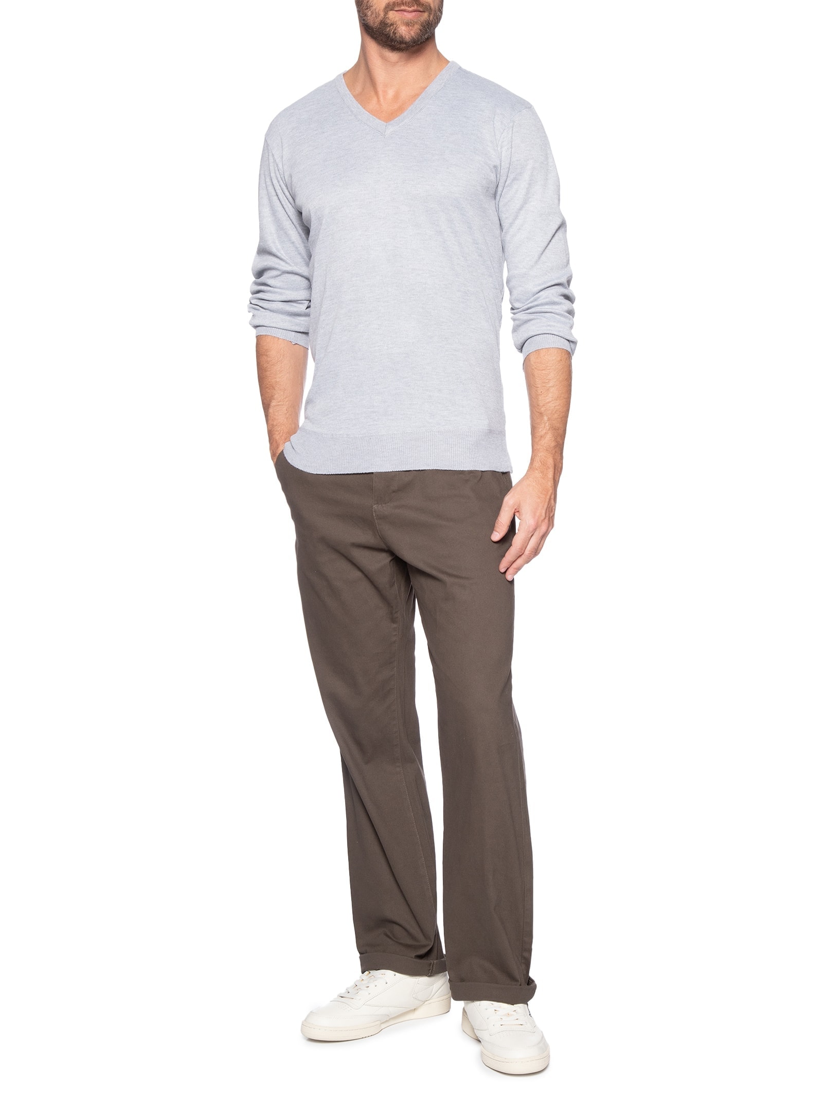Suéter Masculino Gola V Cinza '2 Essential