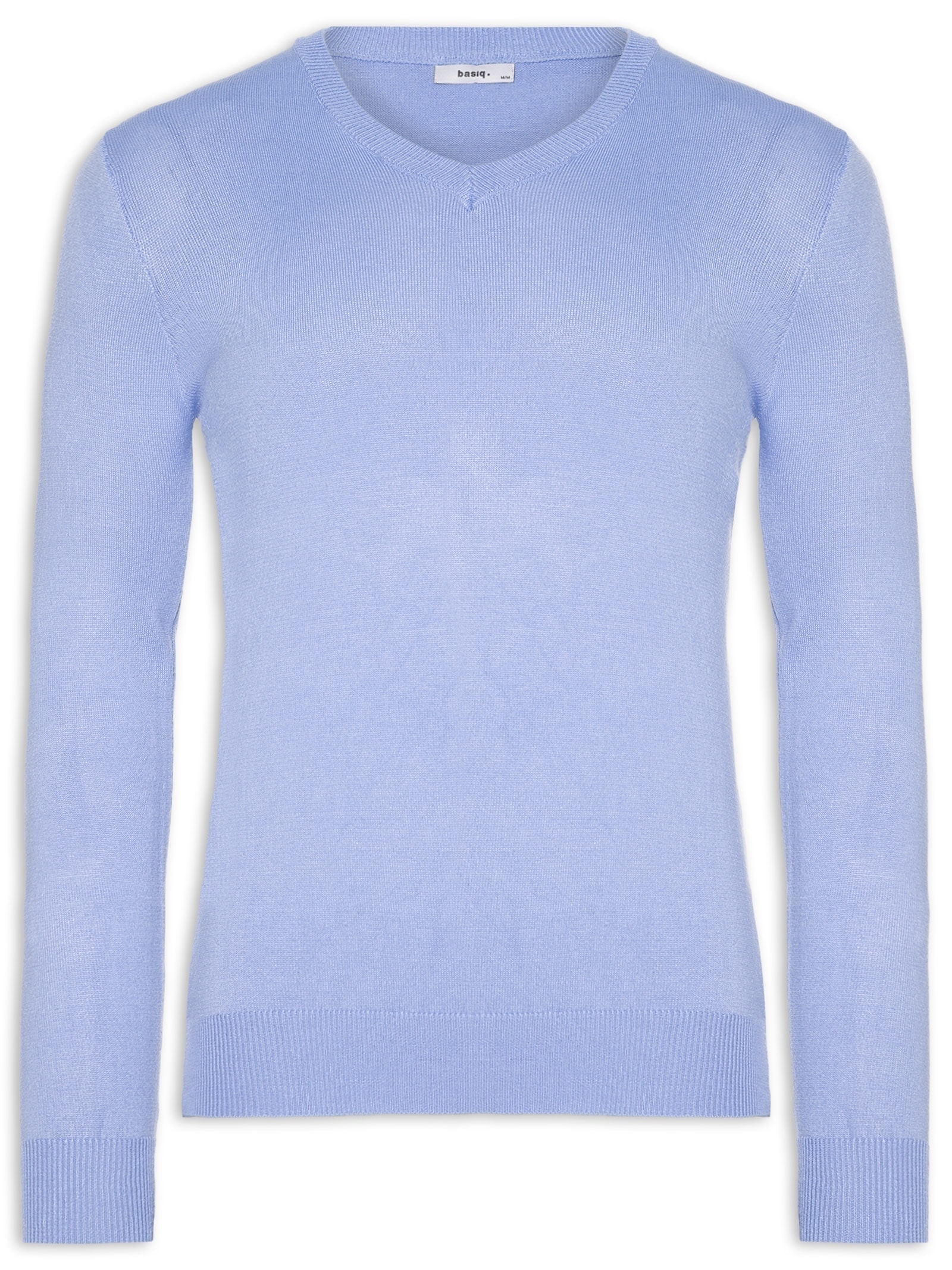 Suéter Masculino Gola V Color Básico Azul Basiq Men