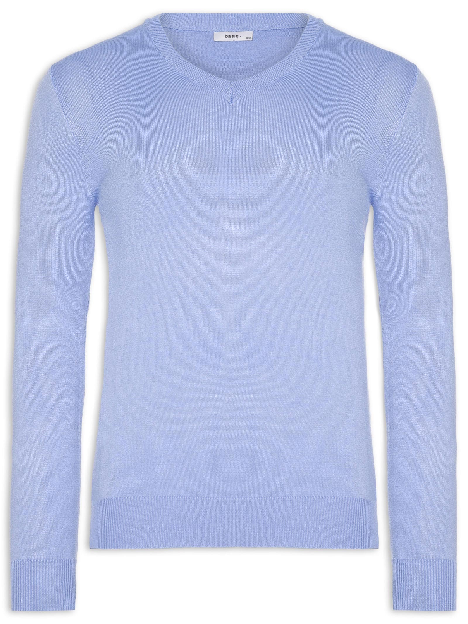 Suéter Masculino Gola V Color Básico Azul Basiq Men