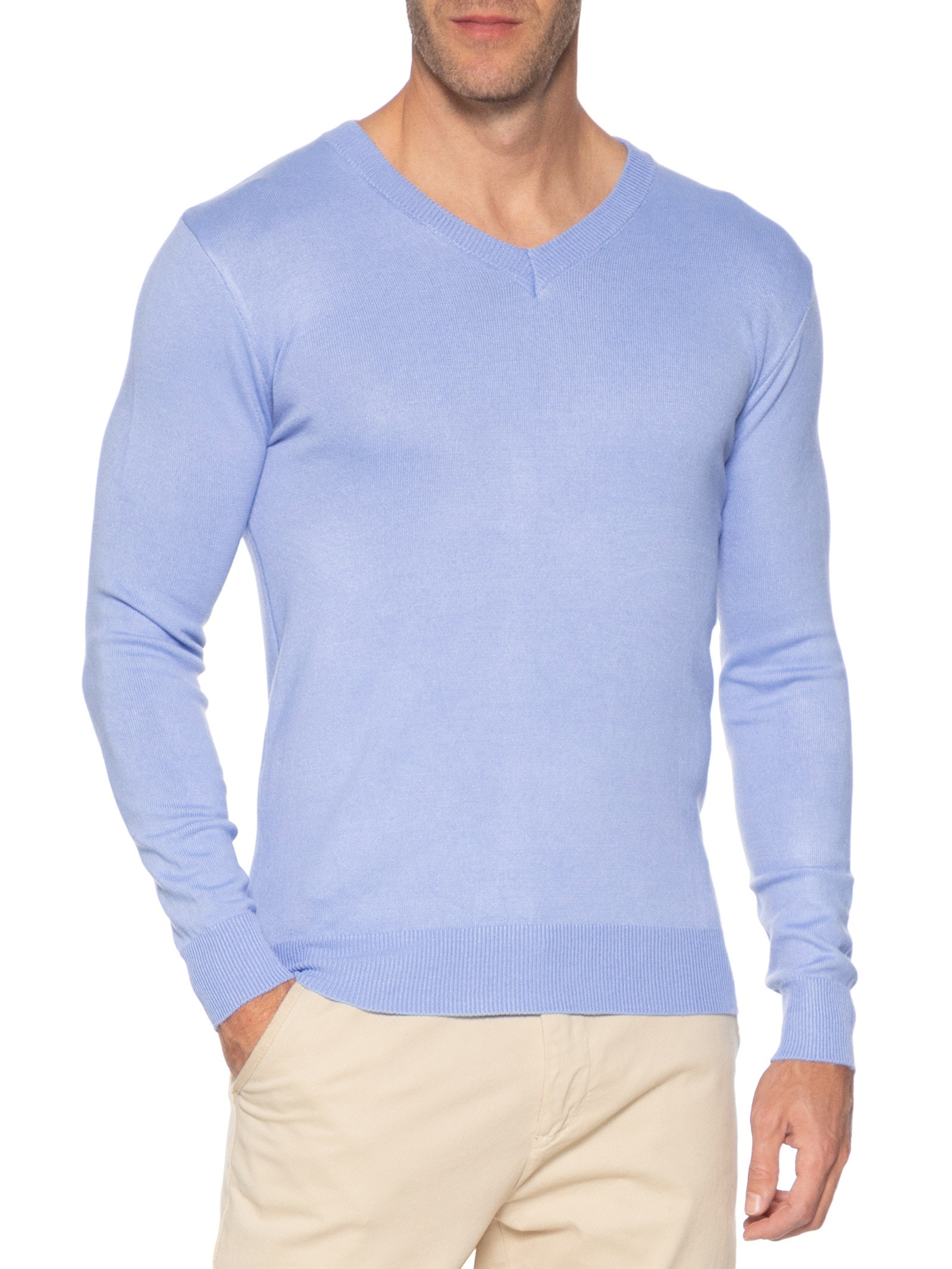 Suéter Masculino Gola V Color Básico Azul Basiq Men