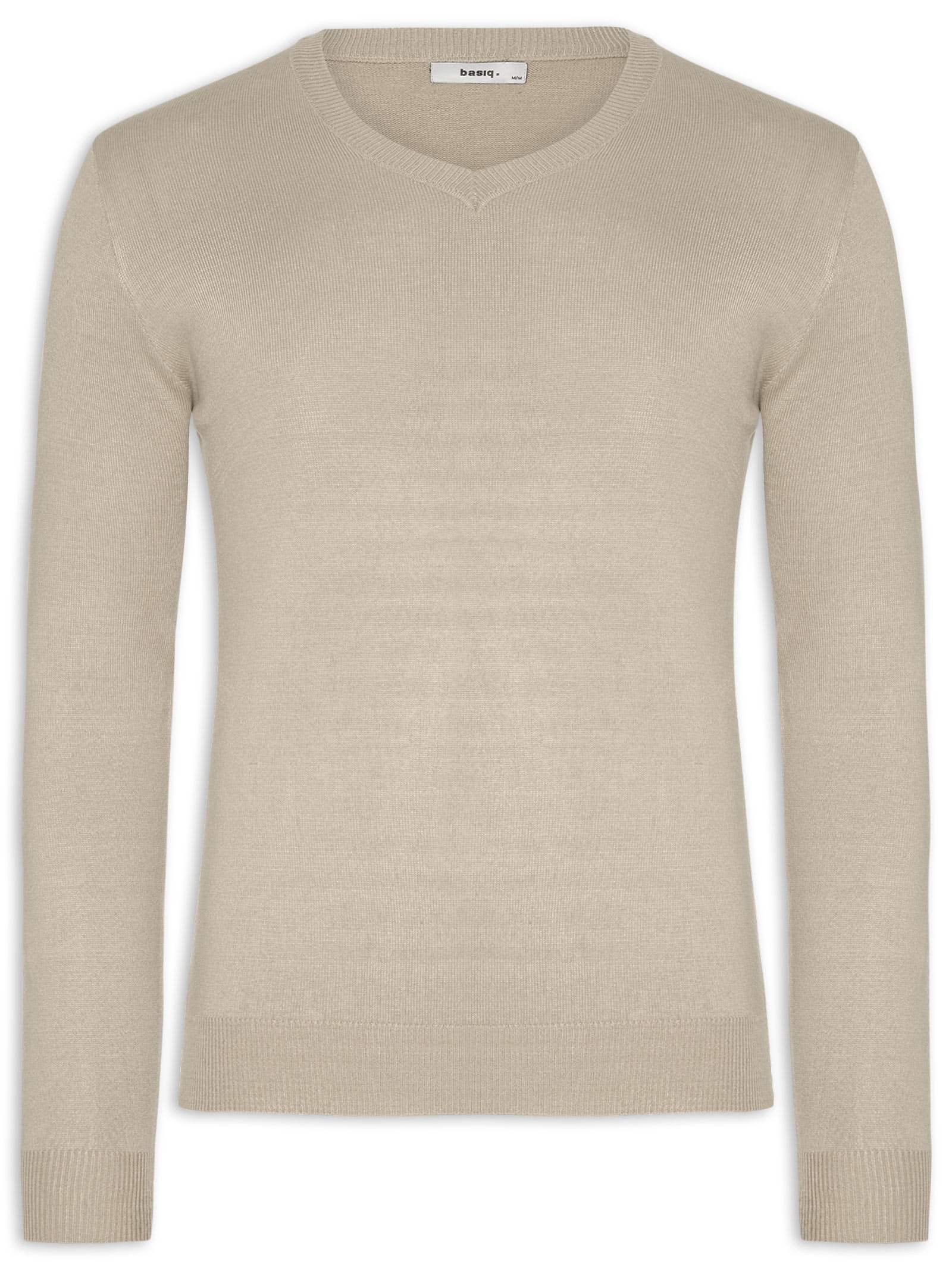 Suéter Masculino Gola V Color Básico Bege Basiq Men