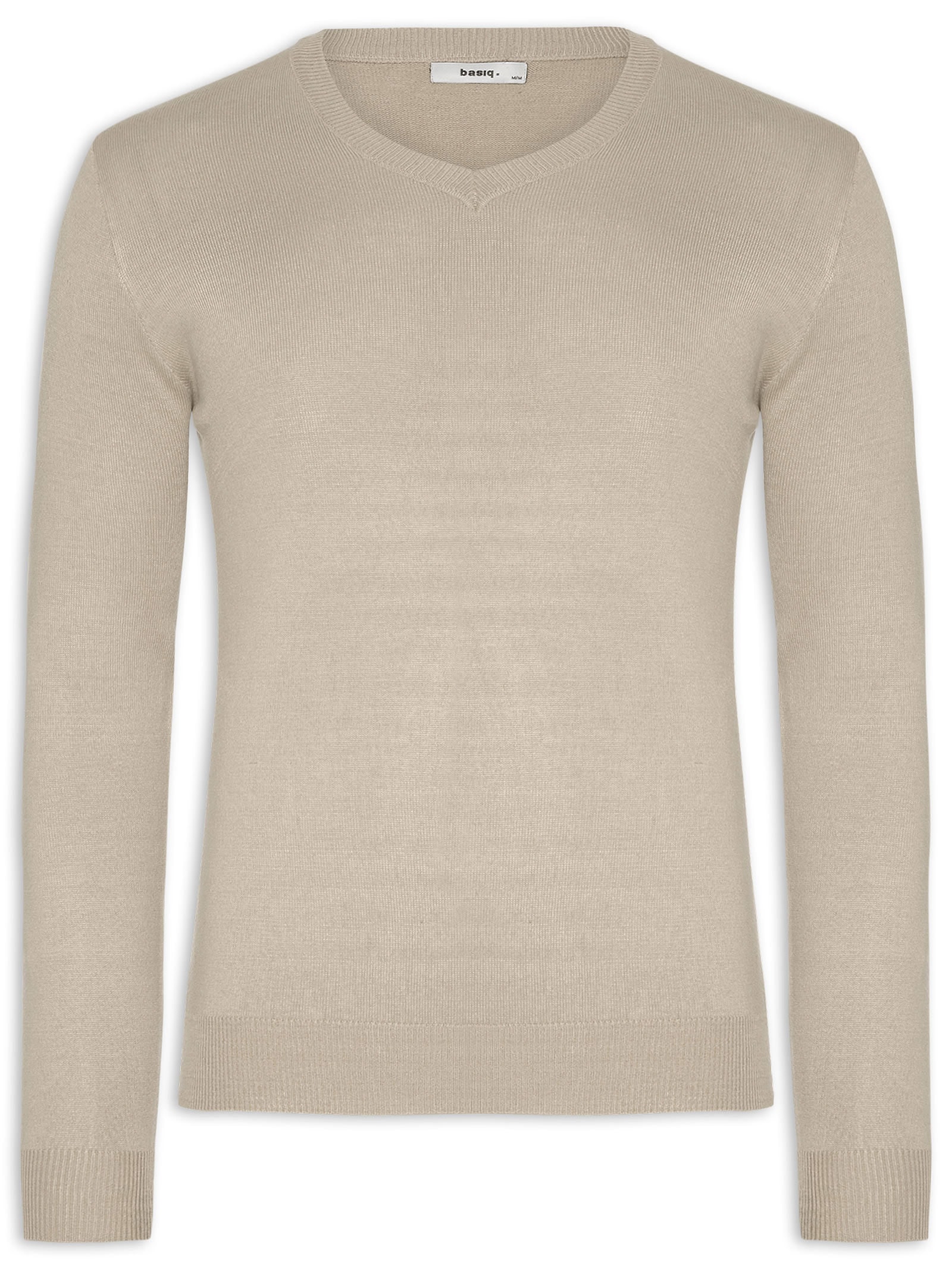 Suéter Masculino Gola V Color Básico Bege Basiq Men