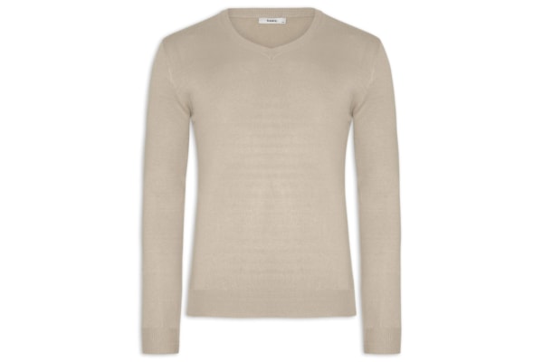 Suéter Masculino Gola V Color Básico - Bege