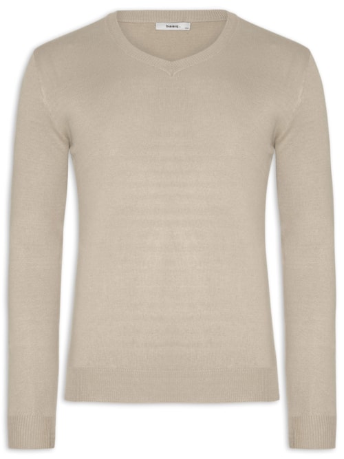 Suéter Masculino Gola V Color Básico – Bege