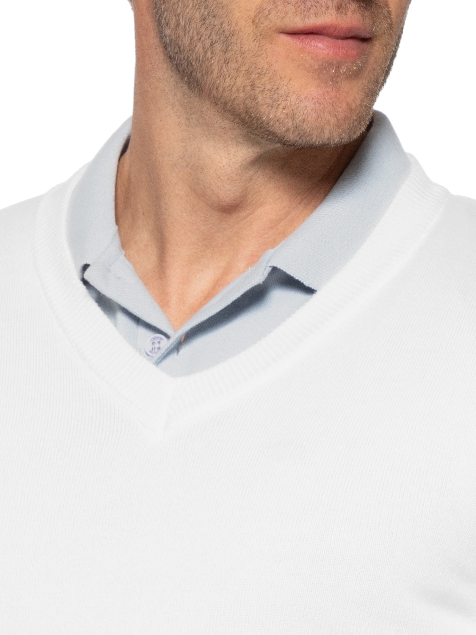 Suéter Masculino Gola V Color Básico Branco Basiq Men