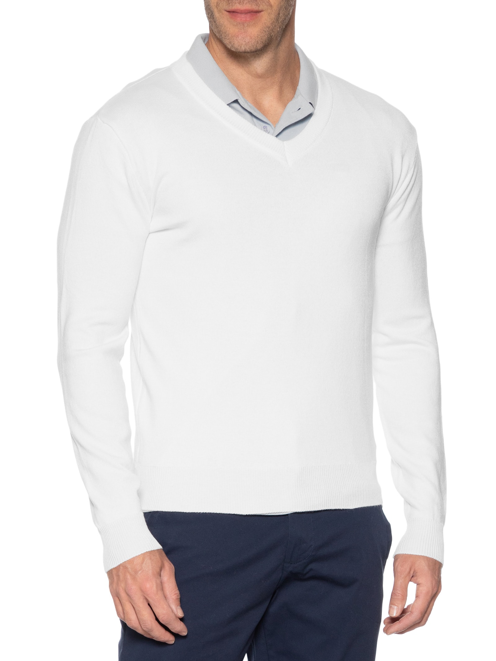 Suéter Masculino Gola V Color Básico Branco Basiq Men