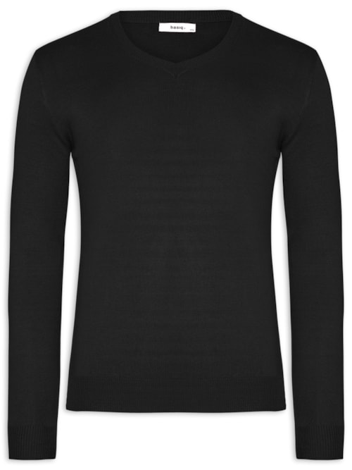 Suéter Masculino Gola V Color Básico – Preto