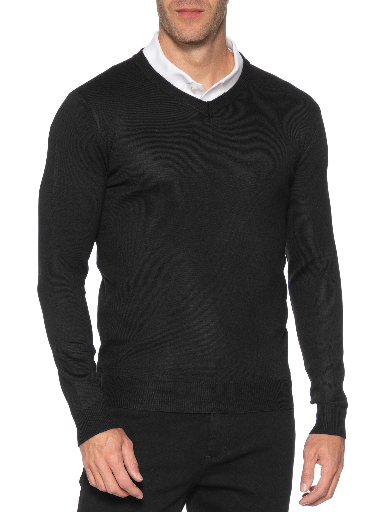 Suéter Masculino Gola V Color Básico Preto Basiq Men