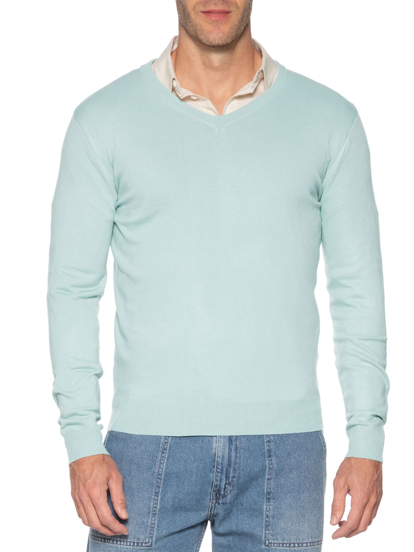 Suéter Masculino Gola V Color Básico Verde Basiq Men