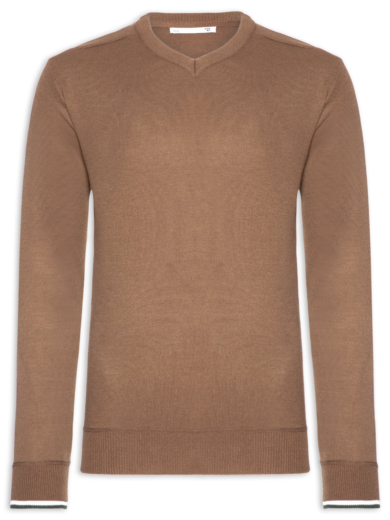 Suéter Masculino Gola V Detalhe Ombro Marrom '2 Essential