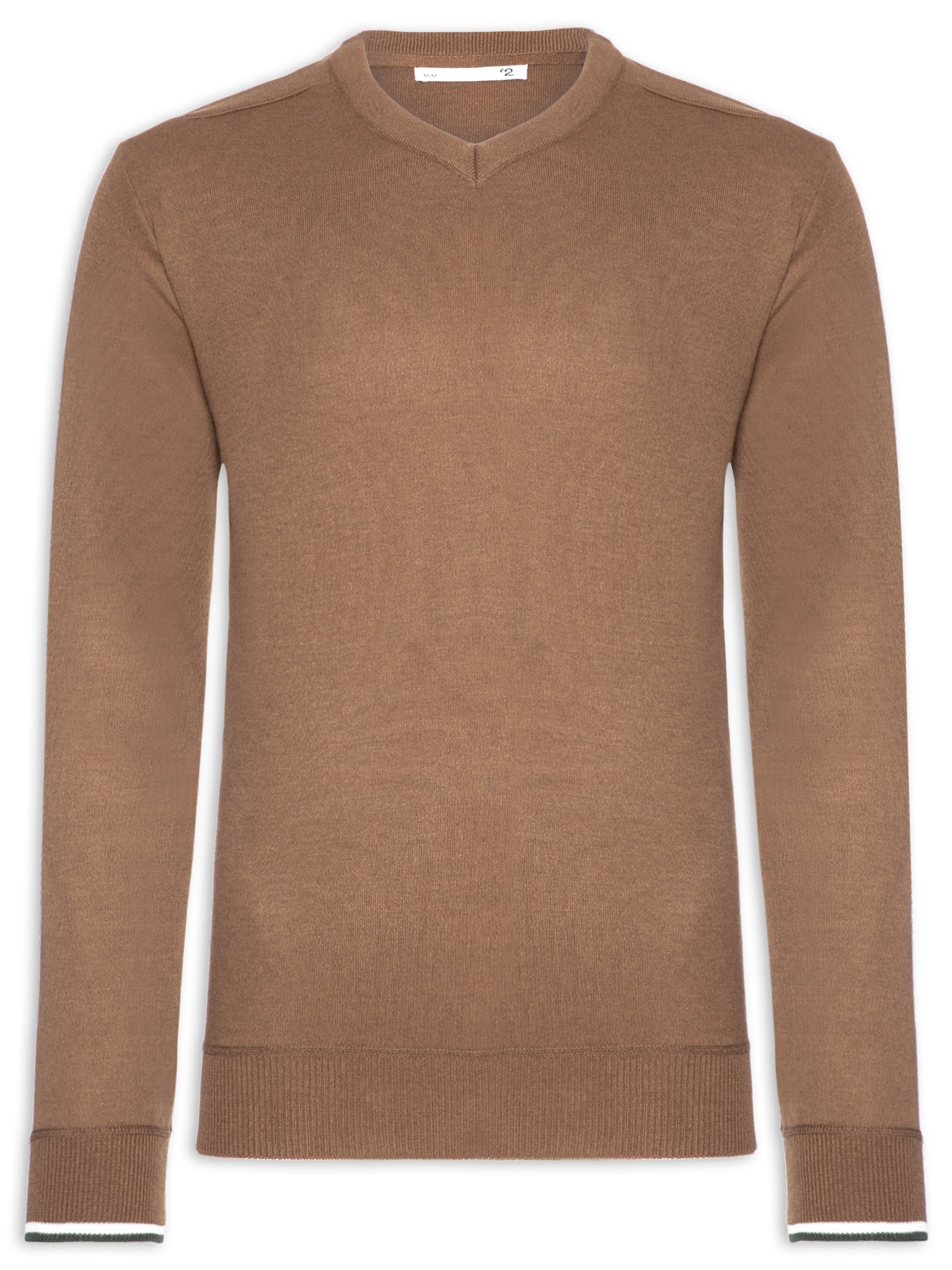 Suéter Masculino Gola V Detalhe Ombro Marrom '2 Essential