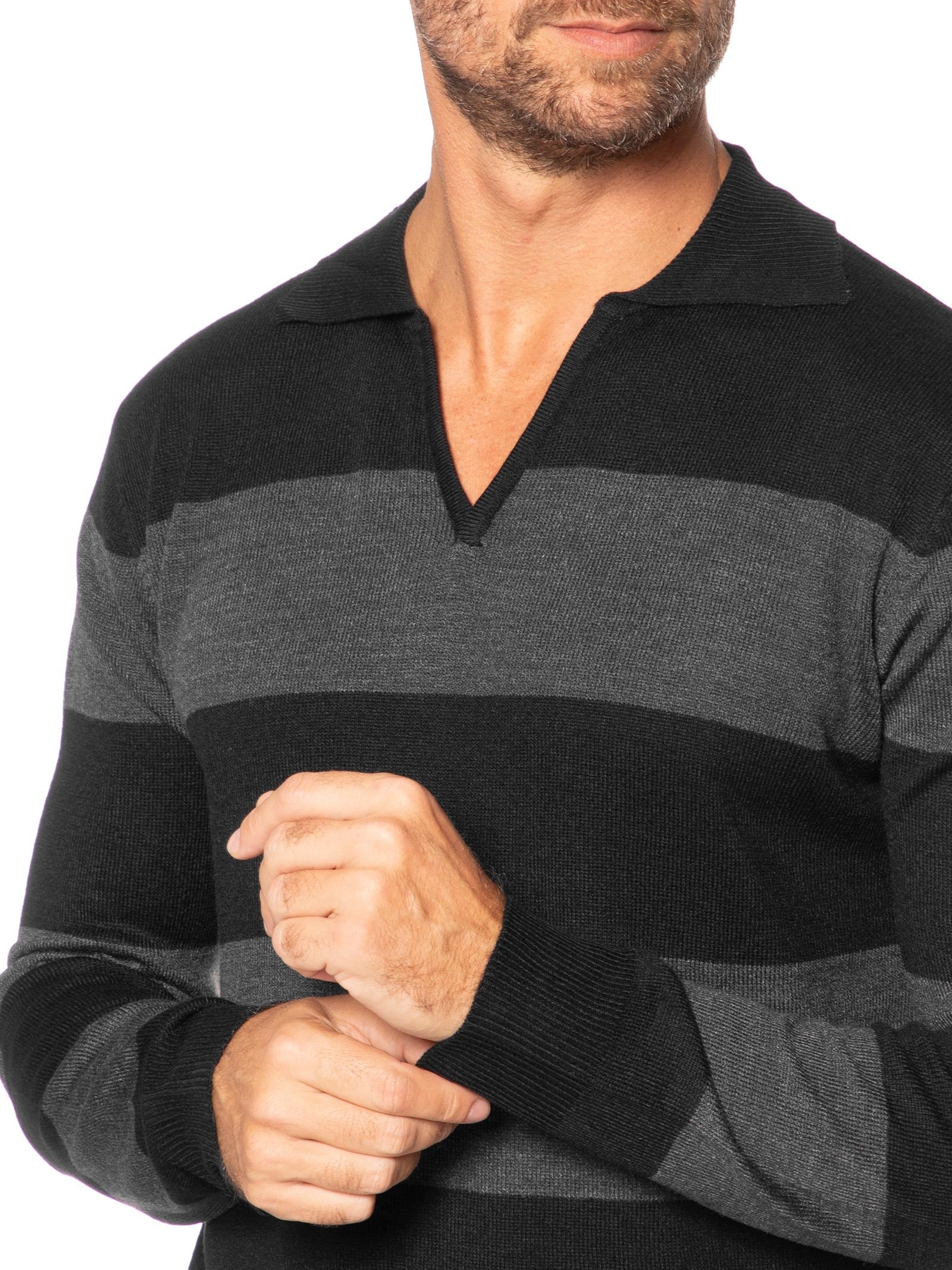 Suéter Masculino Gola V Listrado Cinza Basiq Men