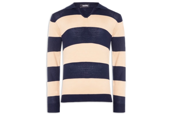 Suéter Masculino Gola V Listrado – Bege