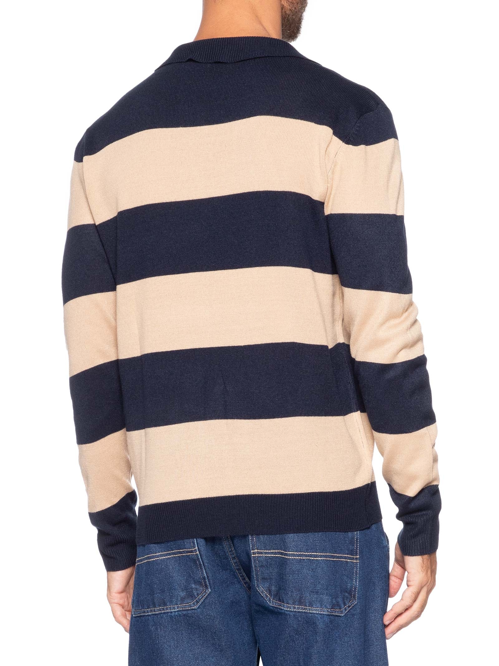 Suéter Masculino Gola V Listrado – Bege Basiq Men