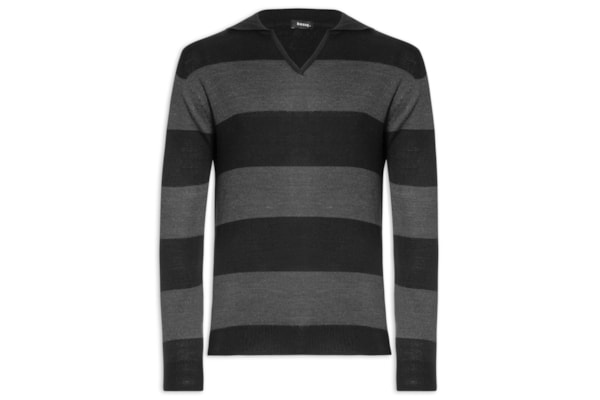 Suéter Masculino Gola V Listrado – Cinza