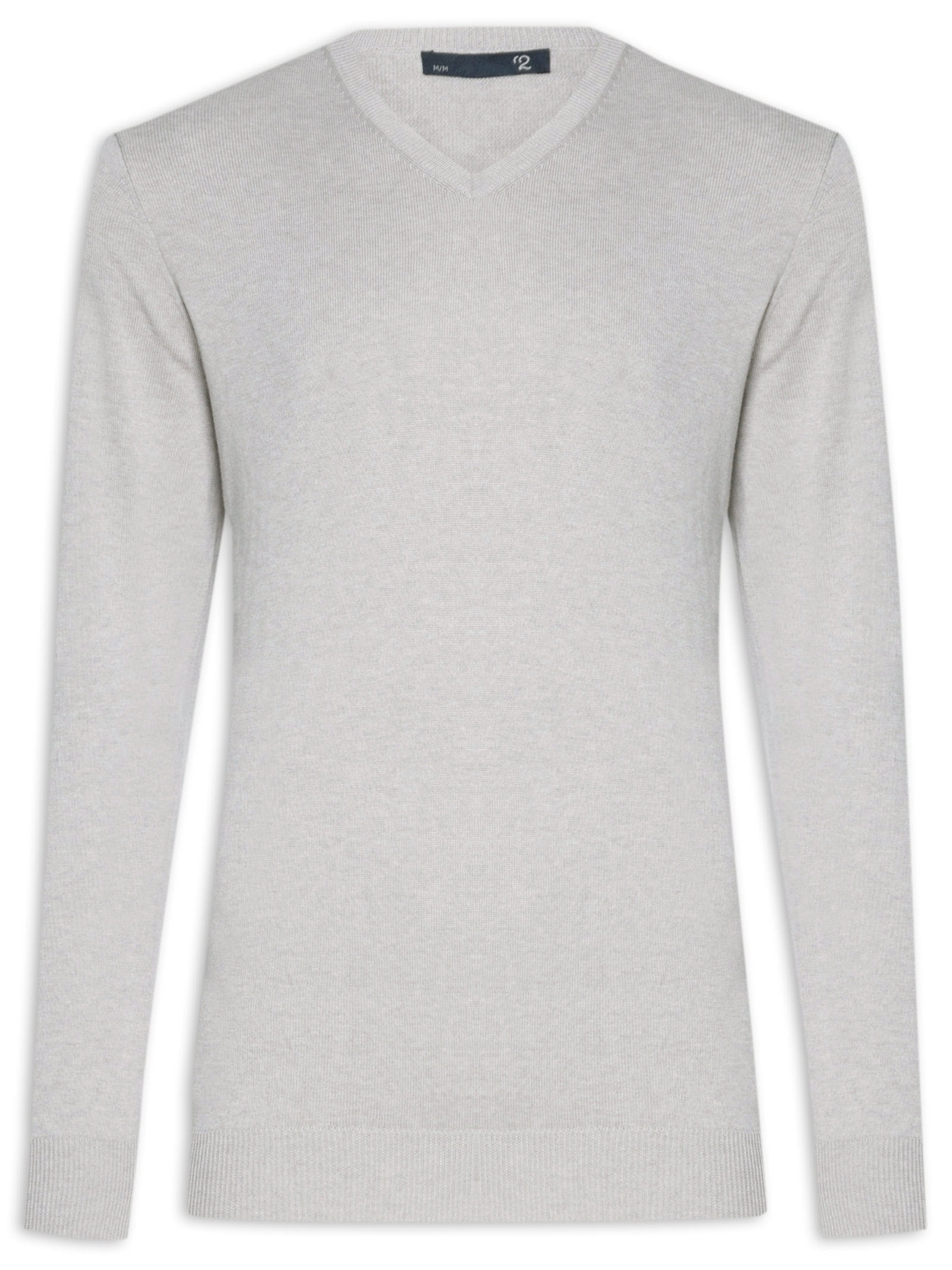 Suéter Masculino Gola V Manga Longa Algodão Pima com Cashmere Cinza '2 Essential