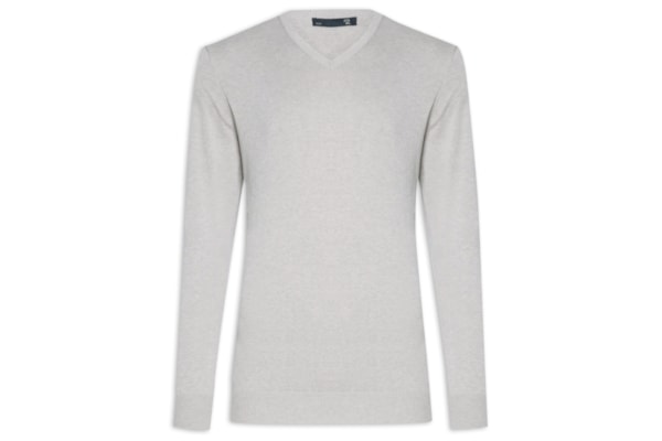 Suéter Masculino Gola V Manga Longa Algodão Pima com Cashmere - Cinza