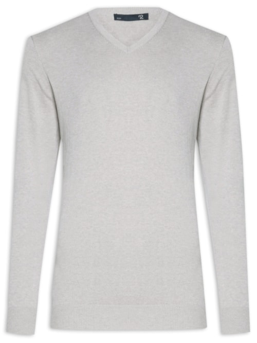 Suéter Masculino Gola V Manga Longa Algodão Pima com Cashmere - Cinza