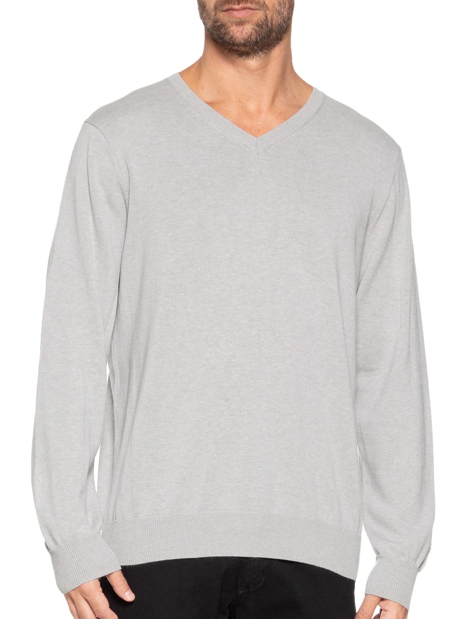 Suéter Masculino Gola V Manga Longa Algodão Pima com Cashmere Cinza '2 Essential