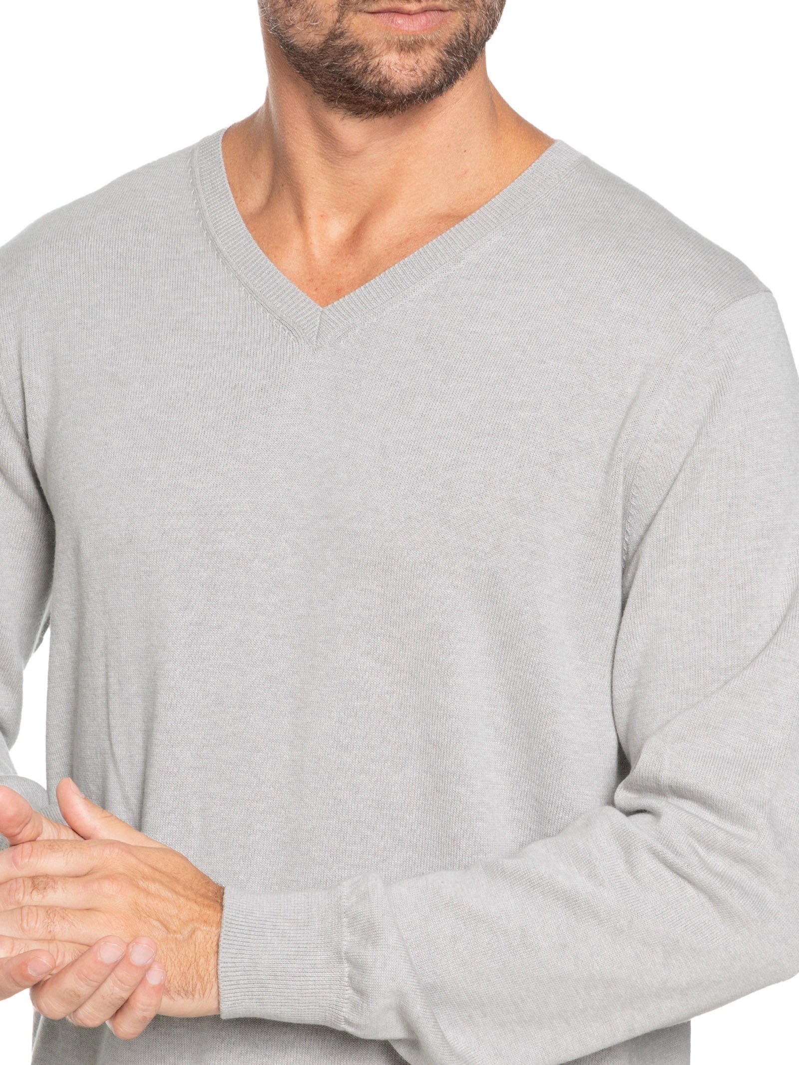 Suéter Masculino Gola V Manga Longa Algodão Pima com Cashmere Cinza '2 Essential