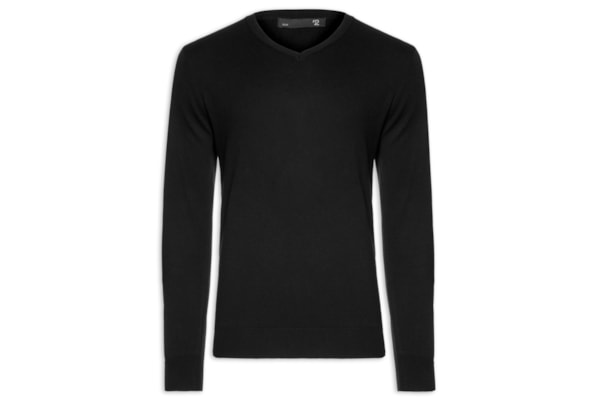 Suéter Masculino Gola V Manga Longa Algodão Pima com Cashmere - Preto