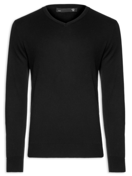 Suéter Masculino Gola V Manga Longa Algodão Pima com Cashmere - Preto
