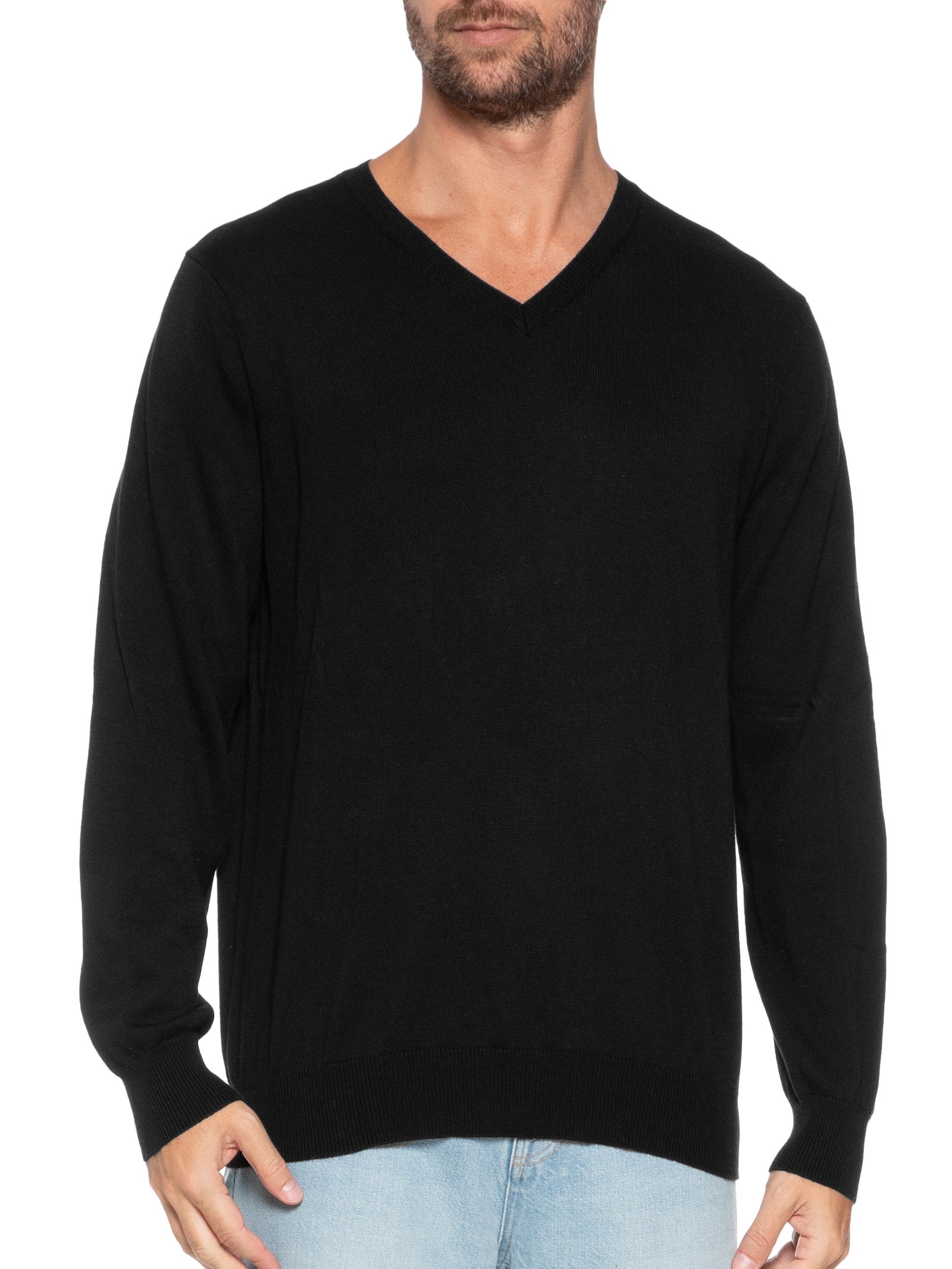 Suéter Masculino Gola V Manga Longa Algodão Pima com Cashmere Preto '2 Essential