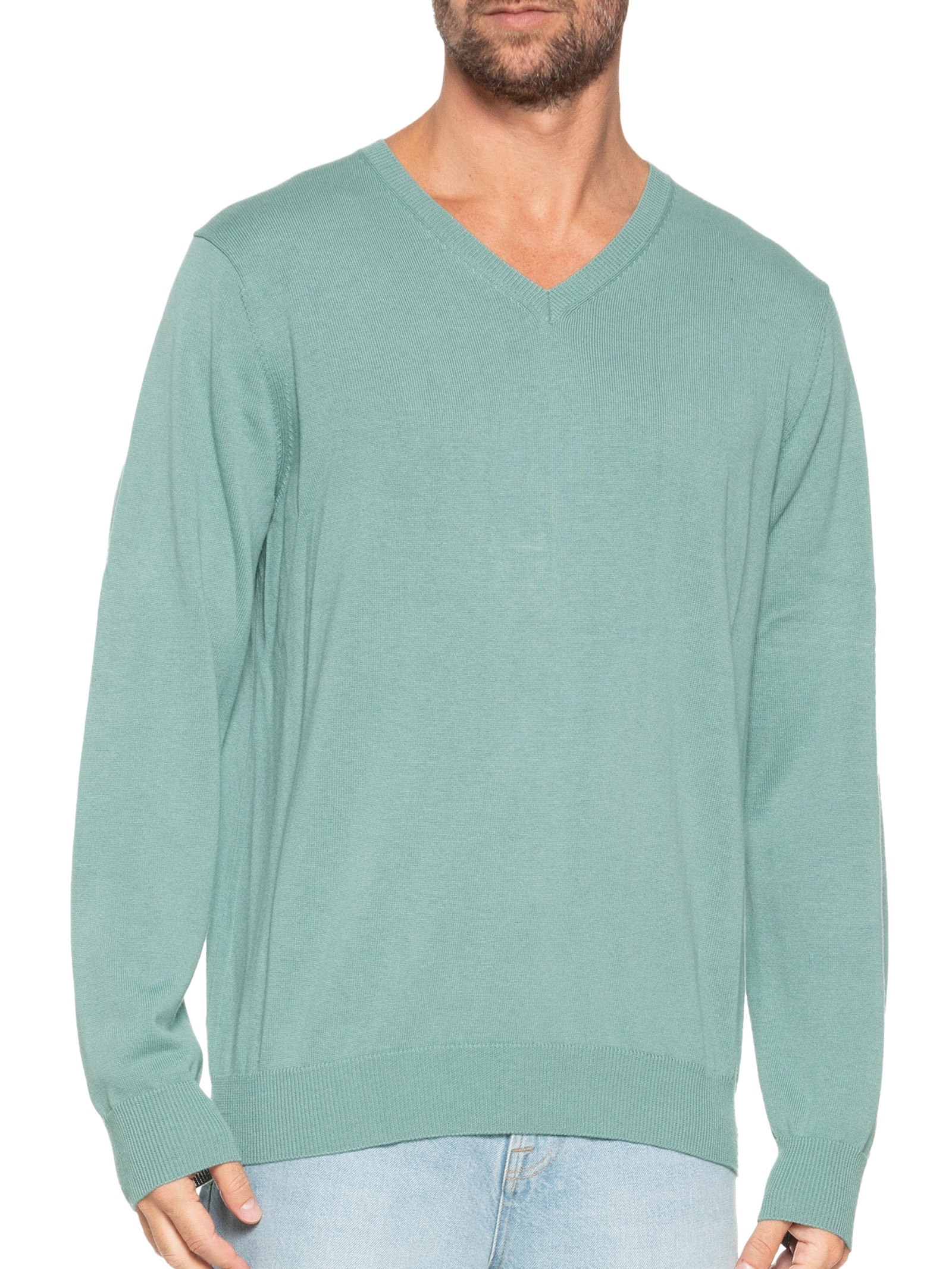 Suéter Masculino Gola V Manga Longa Algodão Pima com Cashmere Verde '2 Essential