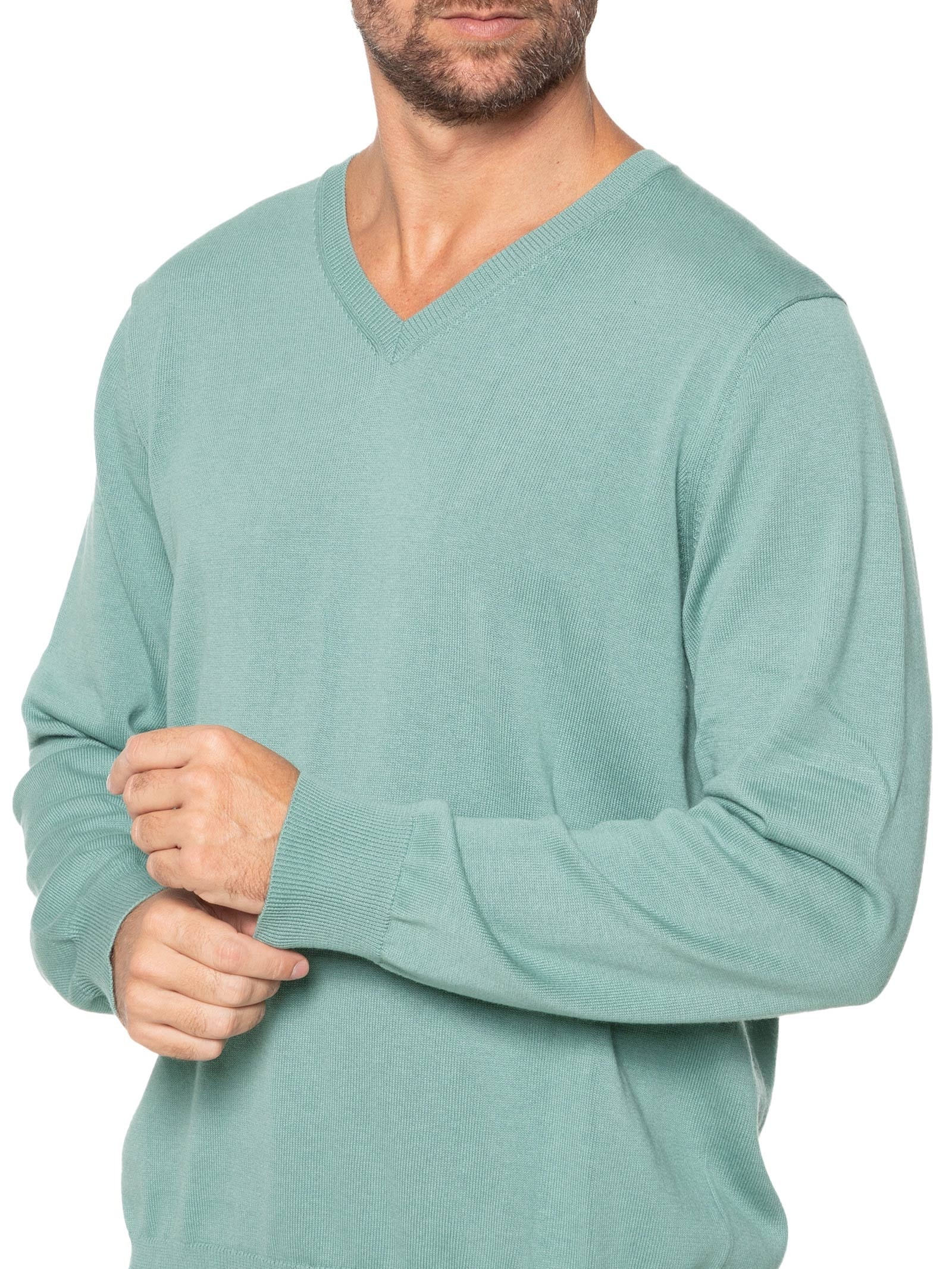 Suéter Masculino Gola V Manga Longa Algodão Pima com Cashmere Verde '2 Essential