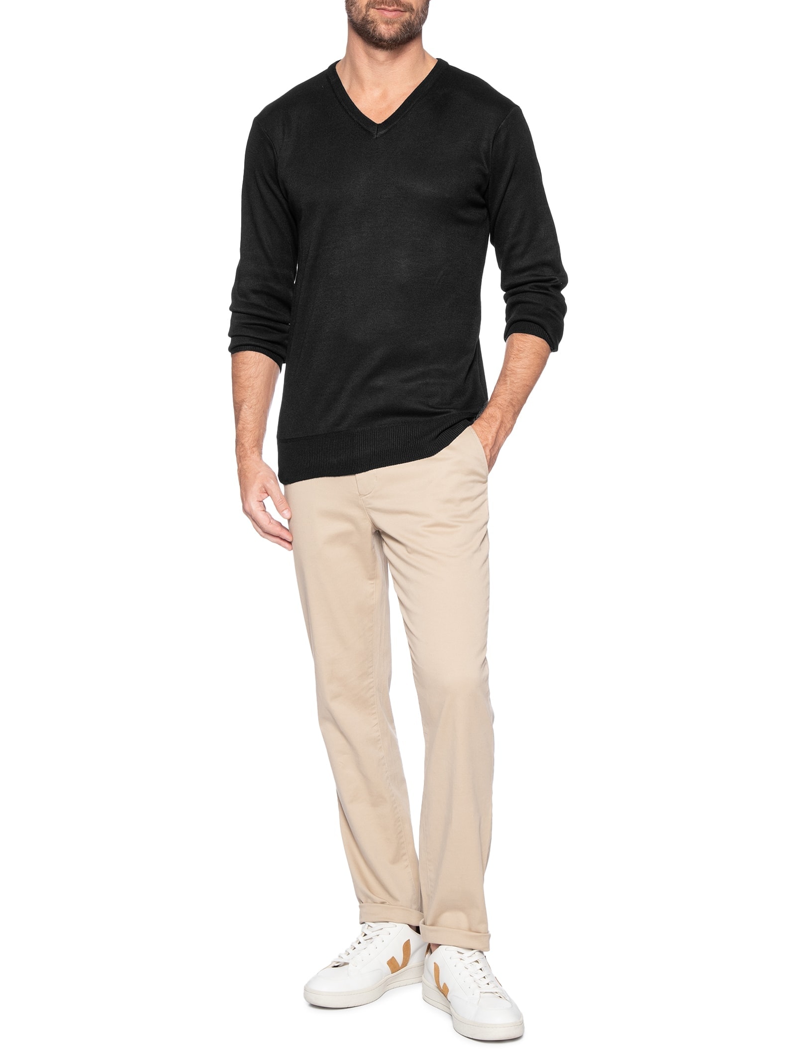 Suéter Masculino Gola V Preto '2 Essential