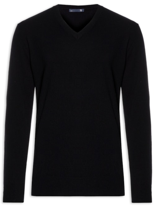 Suéter Masculino Gola V Puro Cashmere - Preto