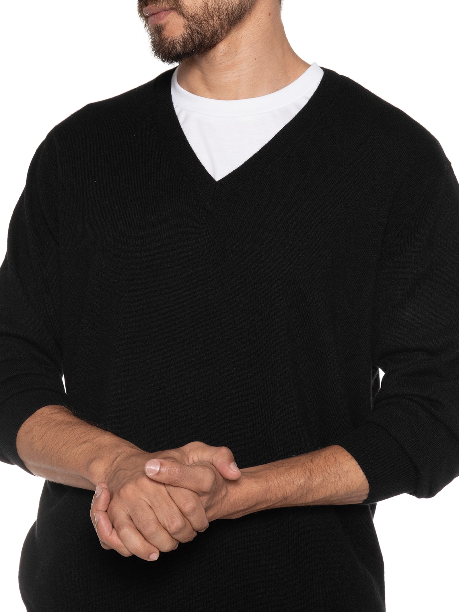 Suéter Masculino  Gola V Puro Cashmere  Preto '2 Essential