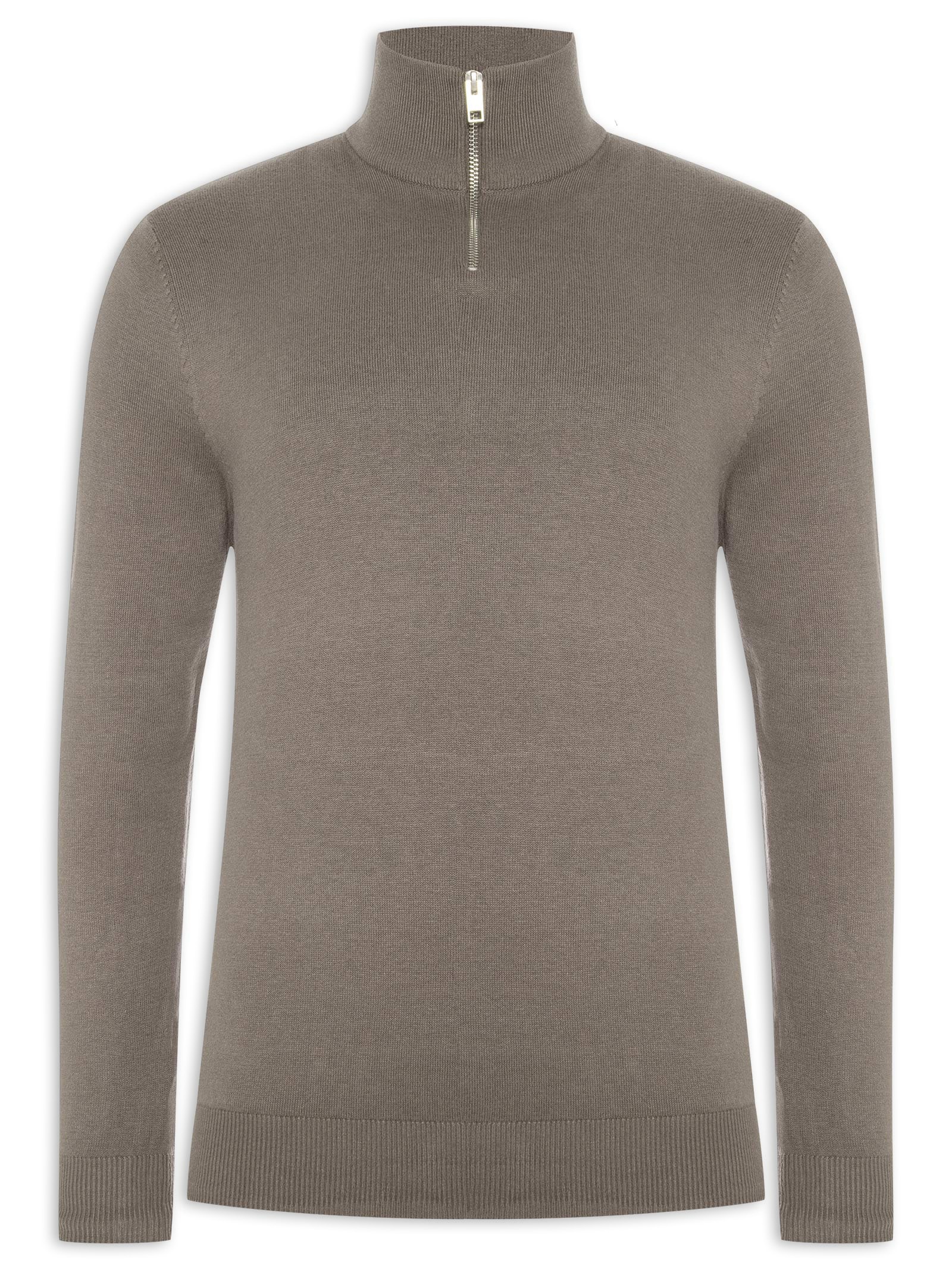 Suéter Masculino Half Zip Algodão Com Viscose Marrom Jack & Jones