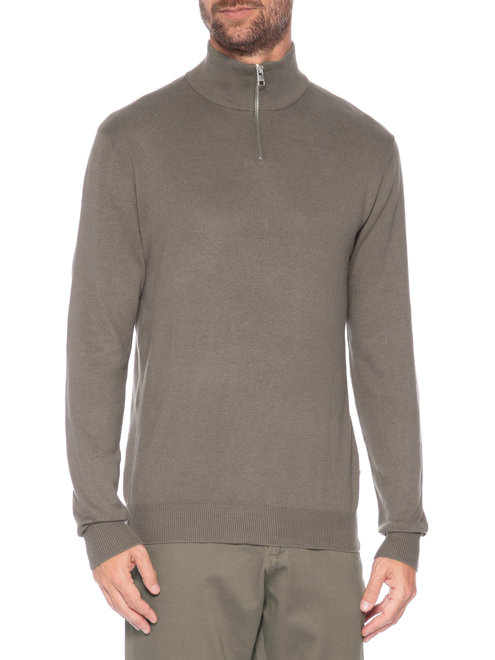 Suéter Masculino Half Zip Algodão Com Viscose Marrom Jack & Jones