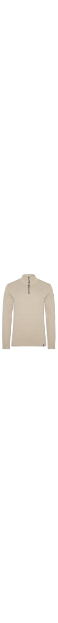 Suéter Masculino Half Zip Em Tricot - Bege