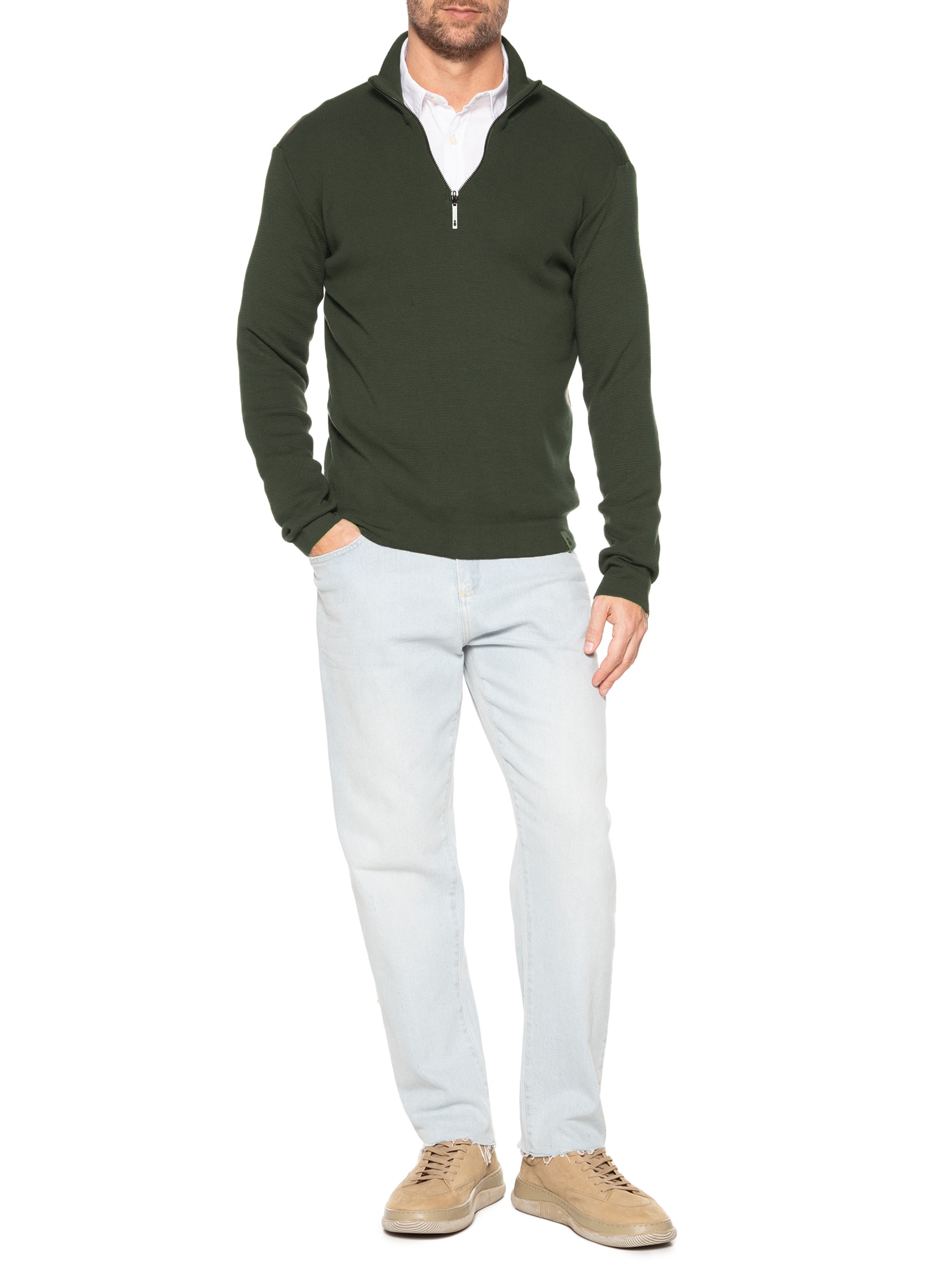 Pineapple - Suéter Masculino Half Zip Em Tricot - Verde