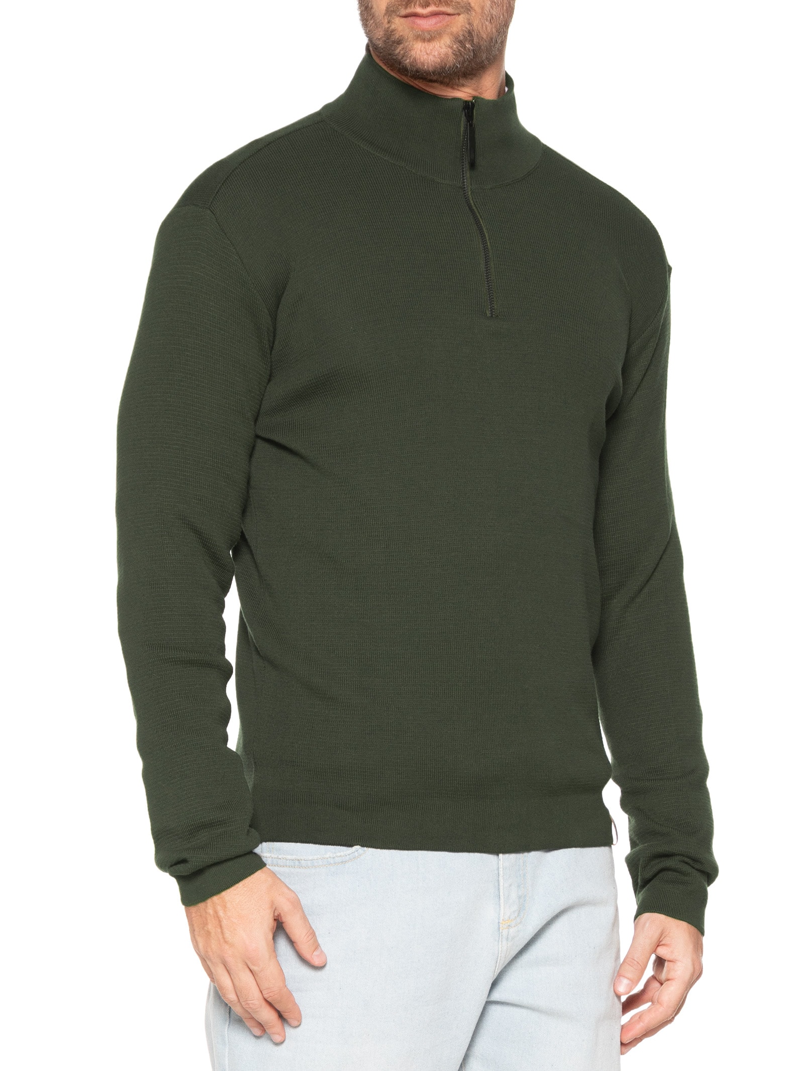 Pineapple - Suéter Masculino Half Zip Em Tricot - Verde